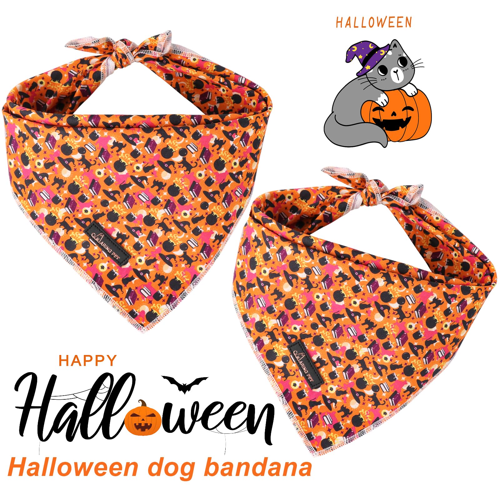 Aring Pet Halloween Dog Bandana, Cotton Orange Dog Bandanas, Soft Comfortable Halloween Pet Scarf Dog Triangle Bibs For Small To Large Dogs And Cats