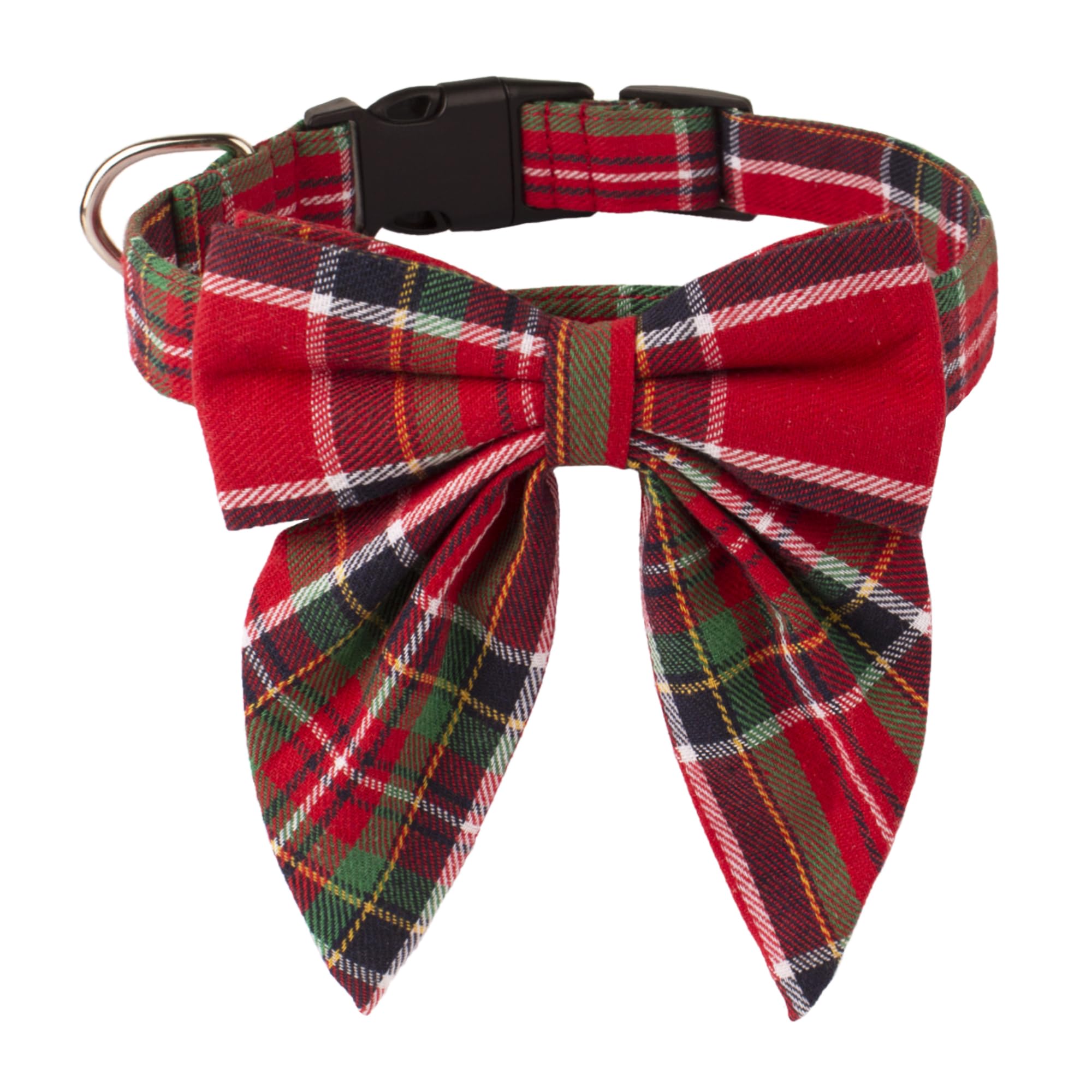 Adoggygo Christmas Dog Collar With Bow, Adjustable Cotton Red Green Plaid Bowtie Dog Christmas Collars For Small Medium Large Dogs Pets (Large, Xmas)