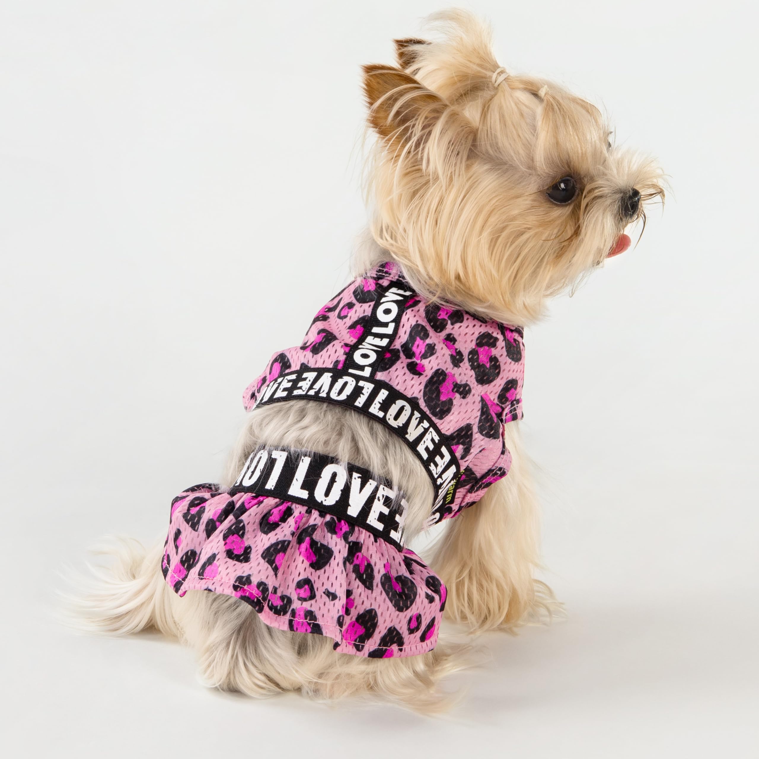 Fitwarm 2 Piece Leopard Quick Dry Dog Cooling Vest, Breathable Summer Dog Clothes With Crop Top And Skirt, Stretchy Beach Pet Dr