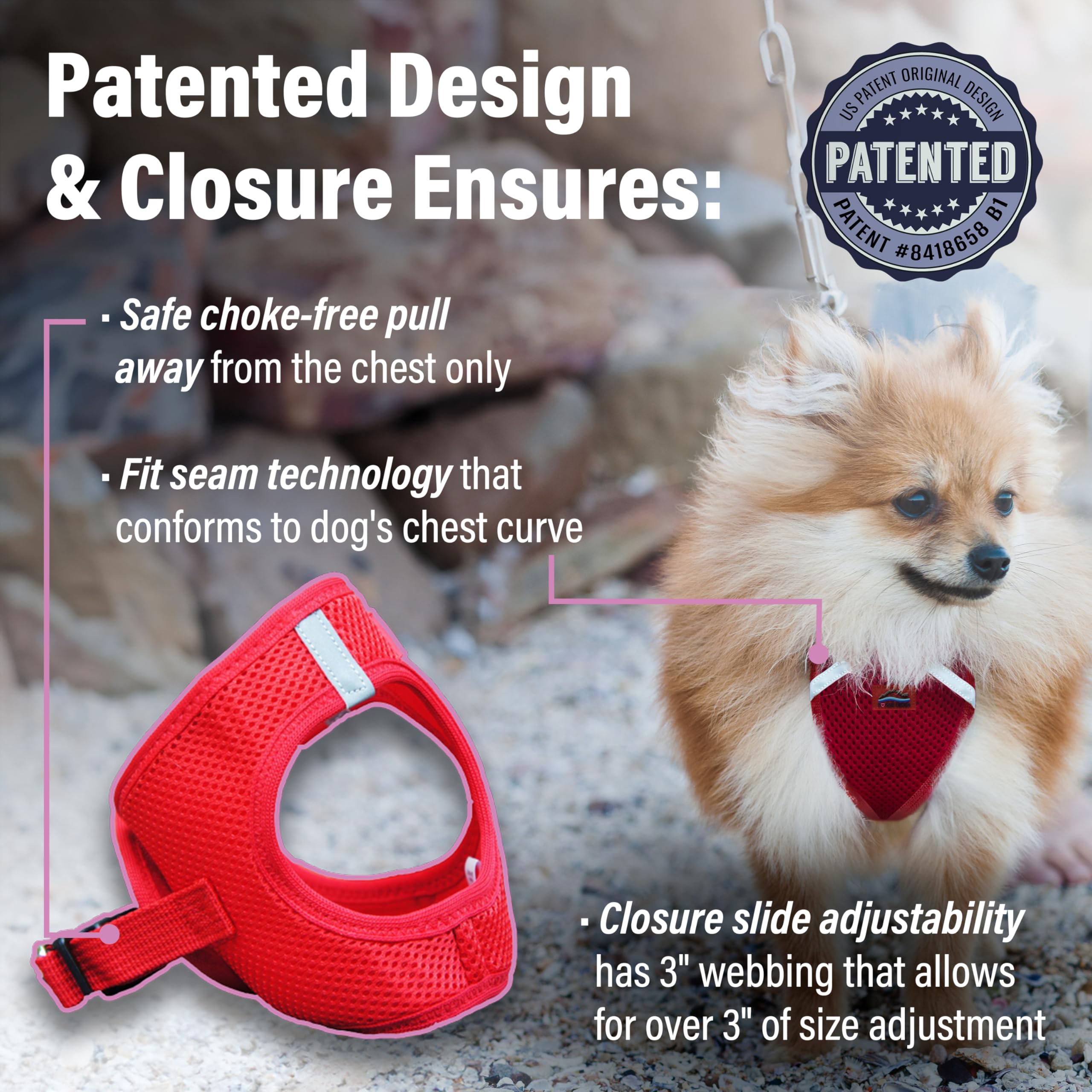 Doggie Design American River Ultra Choke-Free Mesh Dog Harness Red (Xx-Small)
