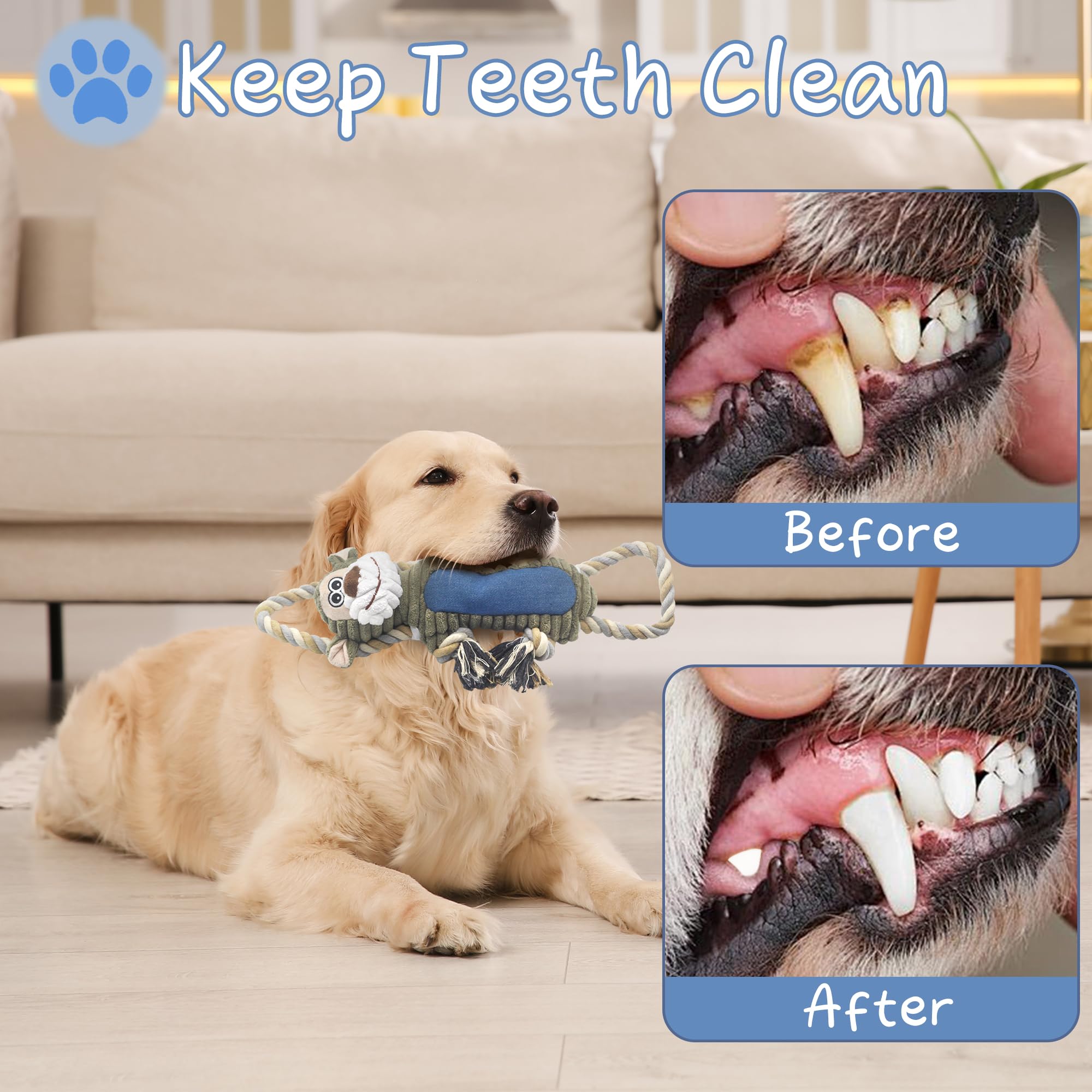 Buypow Plush Dog Chew Toys, Squeaky Dog Toys, Interactive Tug Of War Puppy Toys, Stuffed Toys For Small, Medium And Large Dogs -