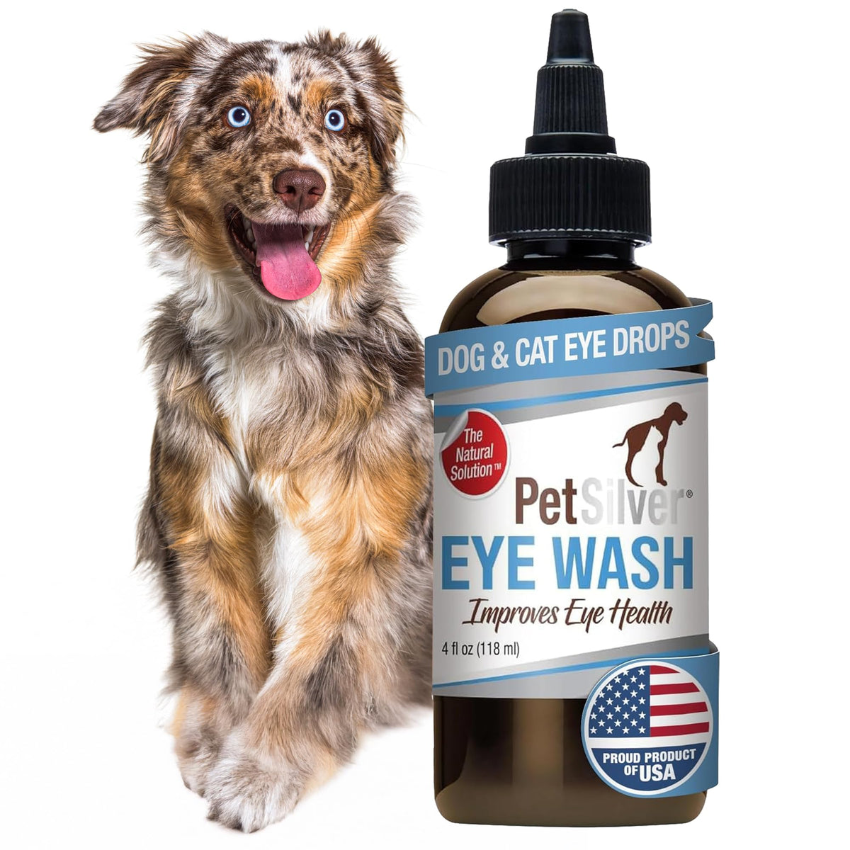 Petsilver Eye Drops For Dogs And Cats - Natural Eye Wash - Relief For Inflammation & Irritation - Pet Eye Cleaner And Tear Stain