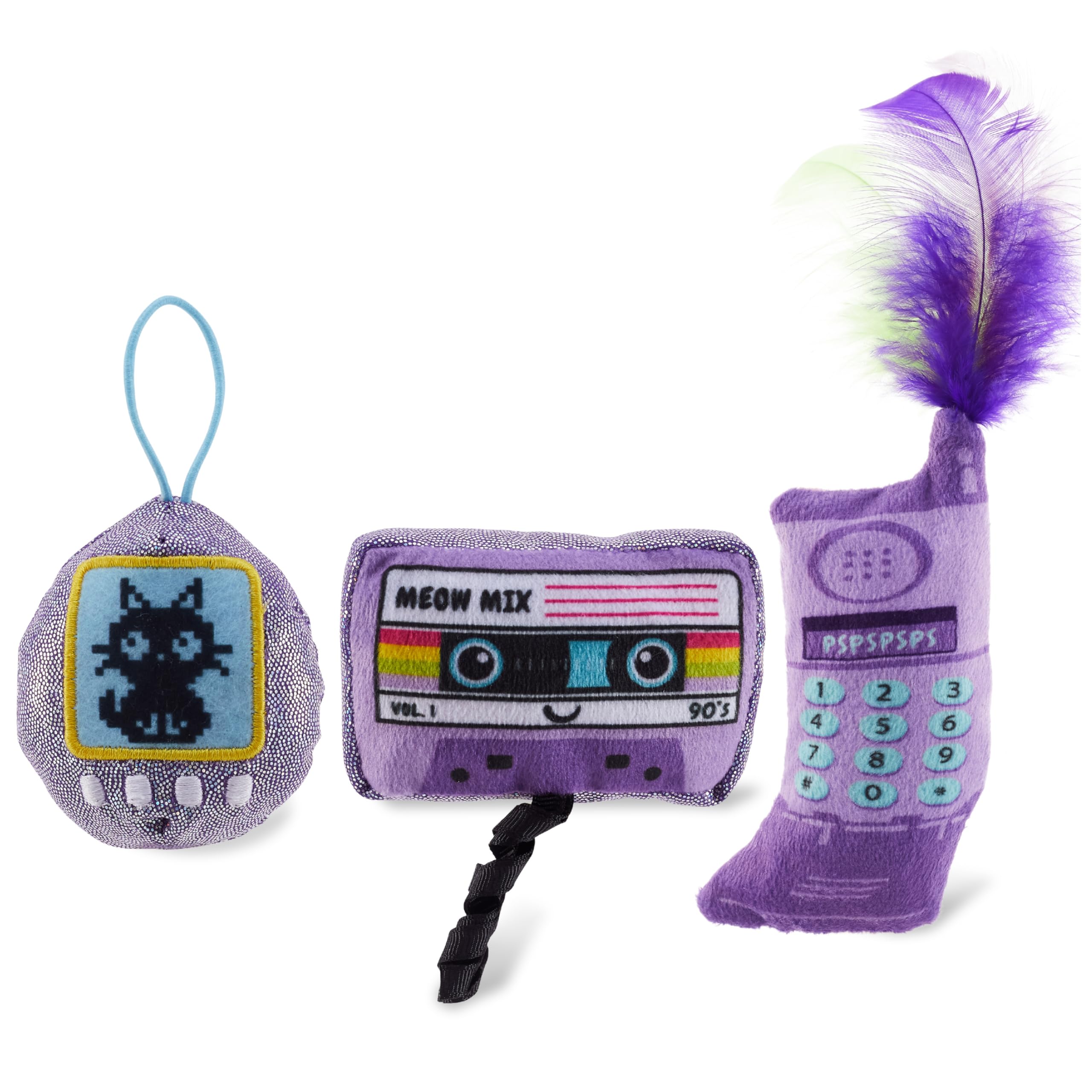 Catstages So Meowsome 90S Themed Plush Catnip Blend Cat Toys, 3Pk, Multicolored