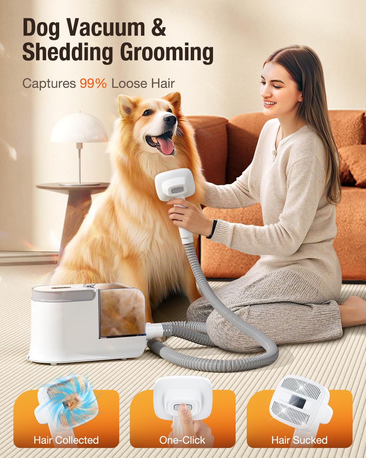 LABIGO Dog Grooming Vacuum, 12000Pa Dog Hair Vacuum with Pet Clipper, 1.8L Pet Grooming Vacuum for Shedding Grooming Trimming, 3