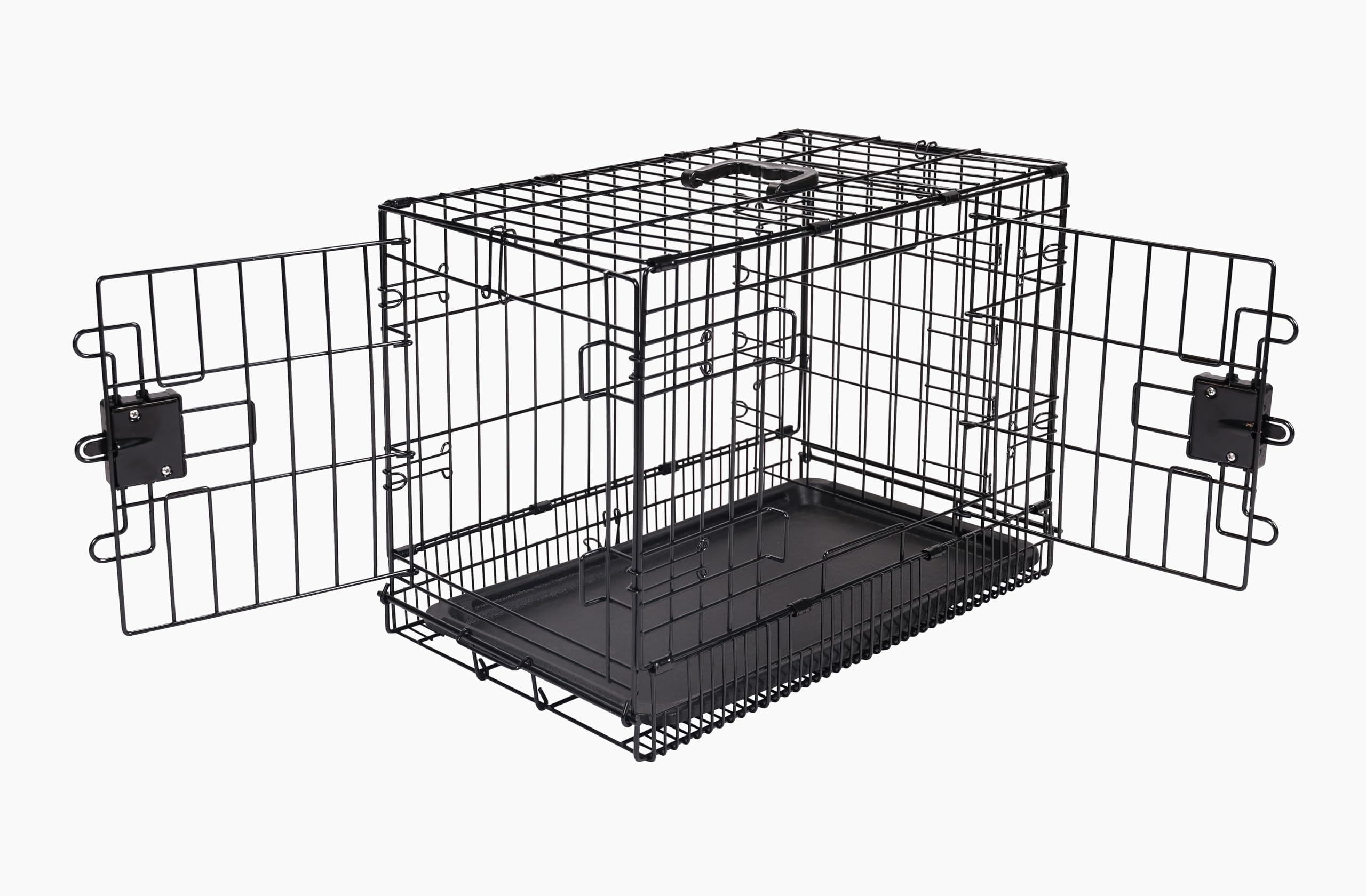 Amazon Basics Durable,Foldable Metal Wire Dog Crate With Tray, Double Door, Divider, 22 X 13 X 16 In, Black