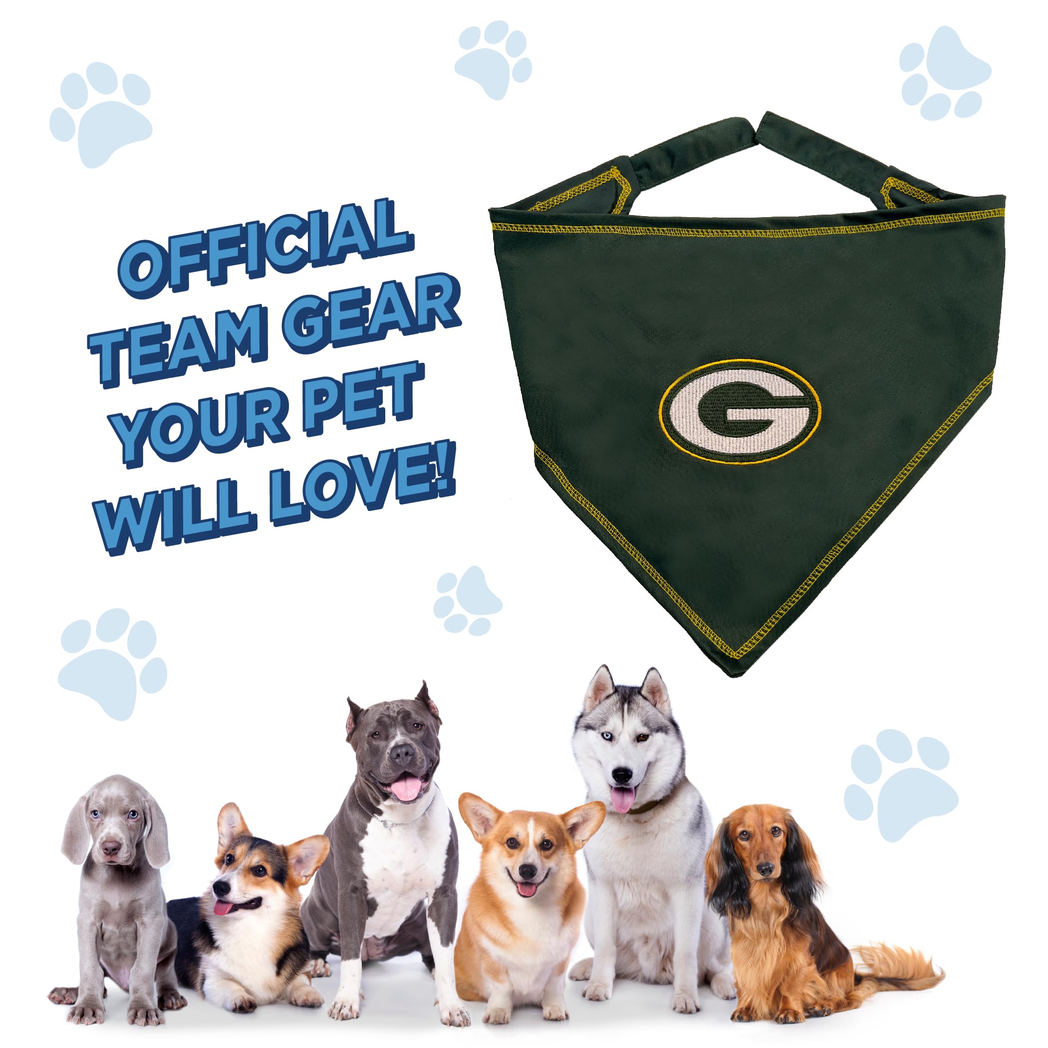 Pets First Nfl Green Bay Packers Tie Bandana, Small/Medium. Dog Bandana Scarf Bib For Pet Cat Dog. The Ultimate Game-Day, Party