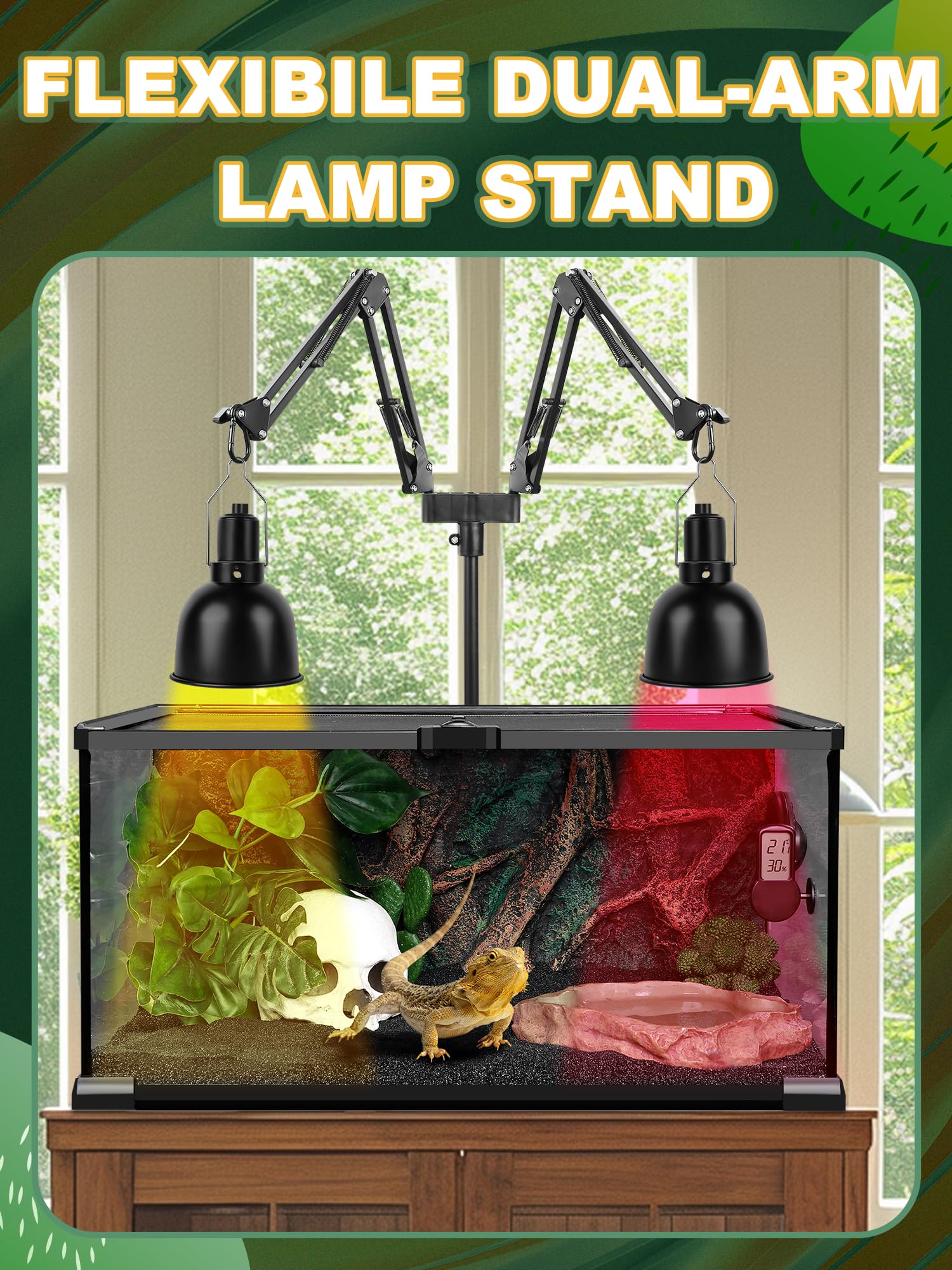 Bestshop Dual Reptile Lamp Stand, Heat Lamp Stand (15.7 To 74.3 Inch) With 2 Adjustable 360 Swing Arms For Terrarium, Reptile He