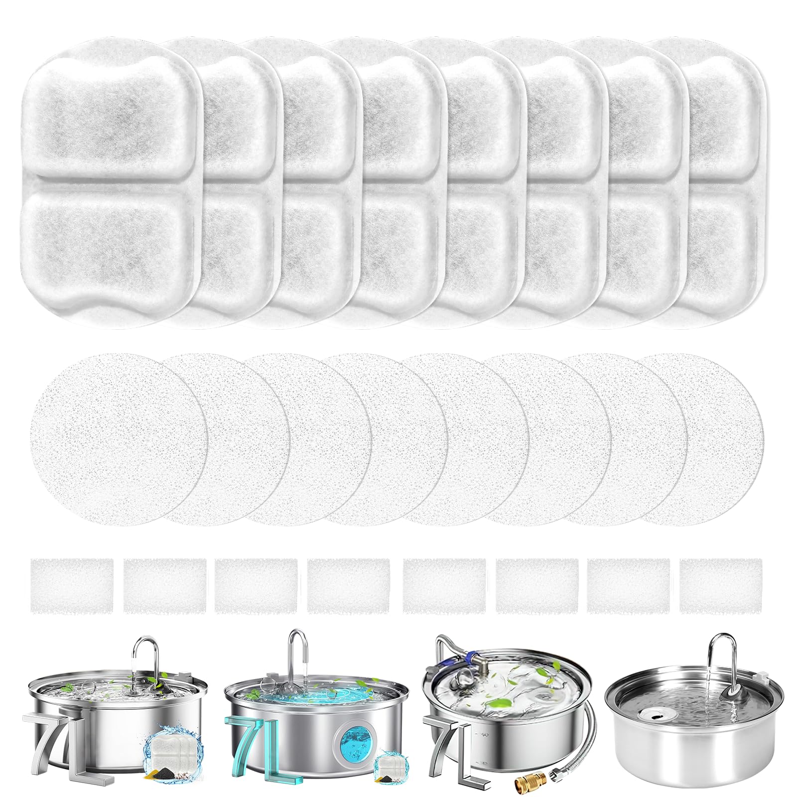 8 Sets Dog Water Fountain Filters, Dog Water Filter Replacement For Large Dogs, Pet Water Filter Compatible With Oneisall 7L/230