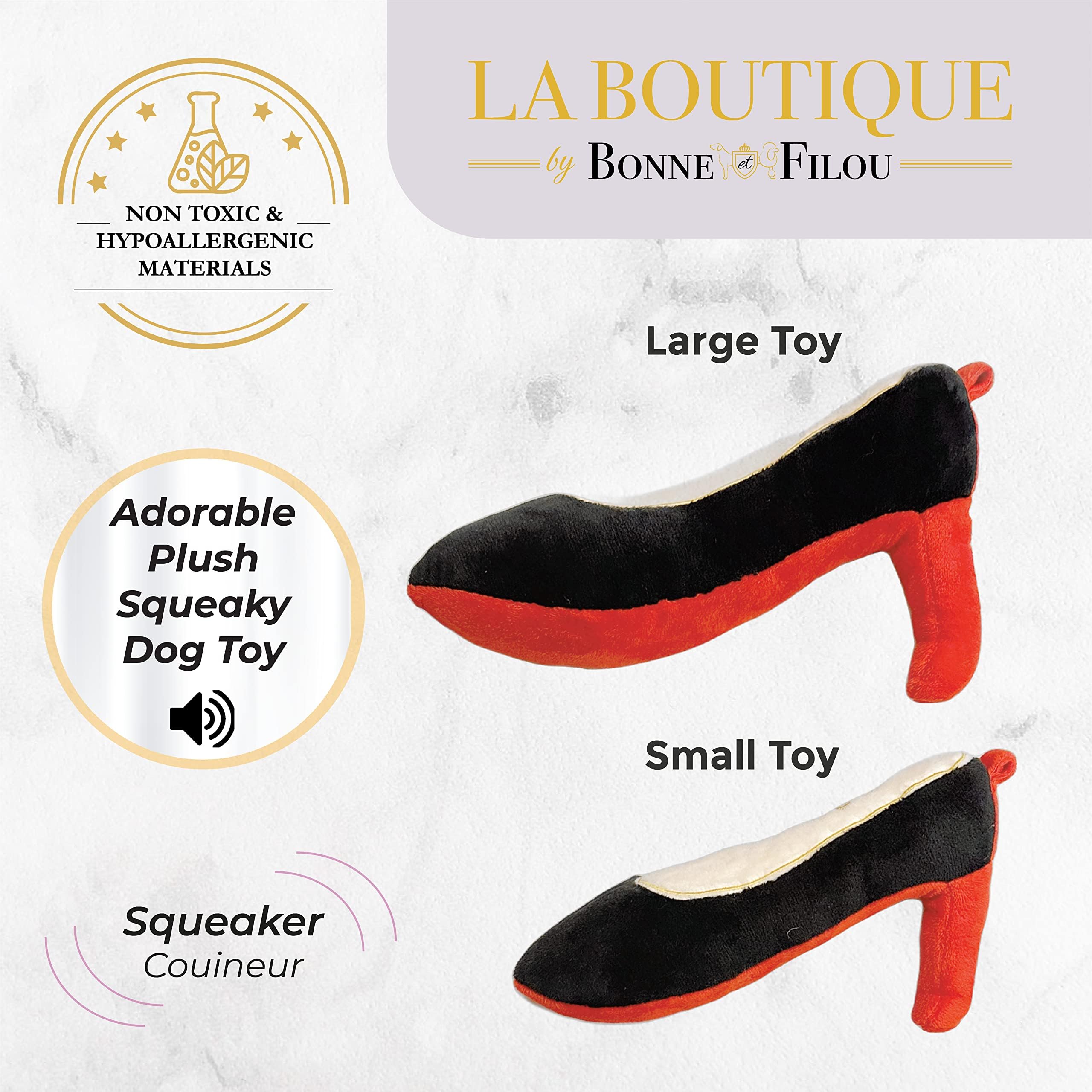 Bonne Et Filou Red High Heel Plush Squeaky Dog Toy Durable And Soft Dog Chew Toy Perfect For Small And Medium Dogs Plush Toys For Aggressive Chewers (1 Large Size)