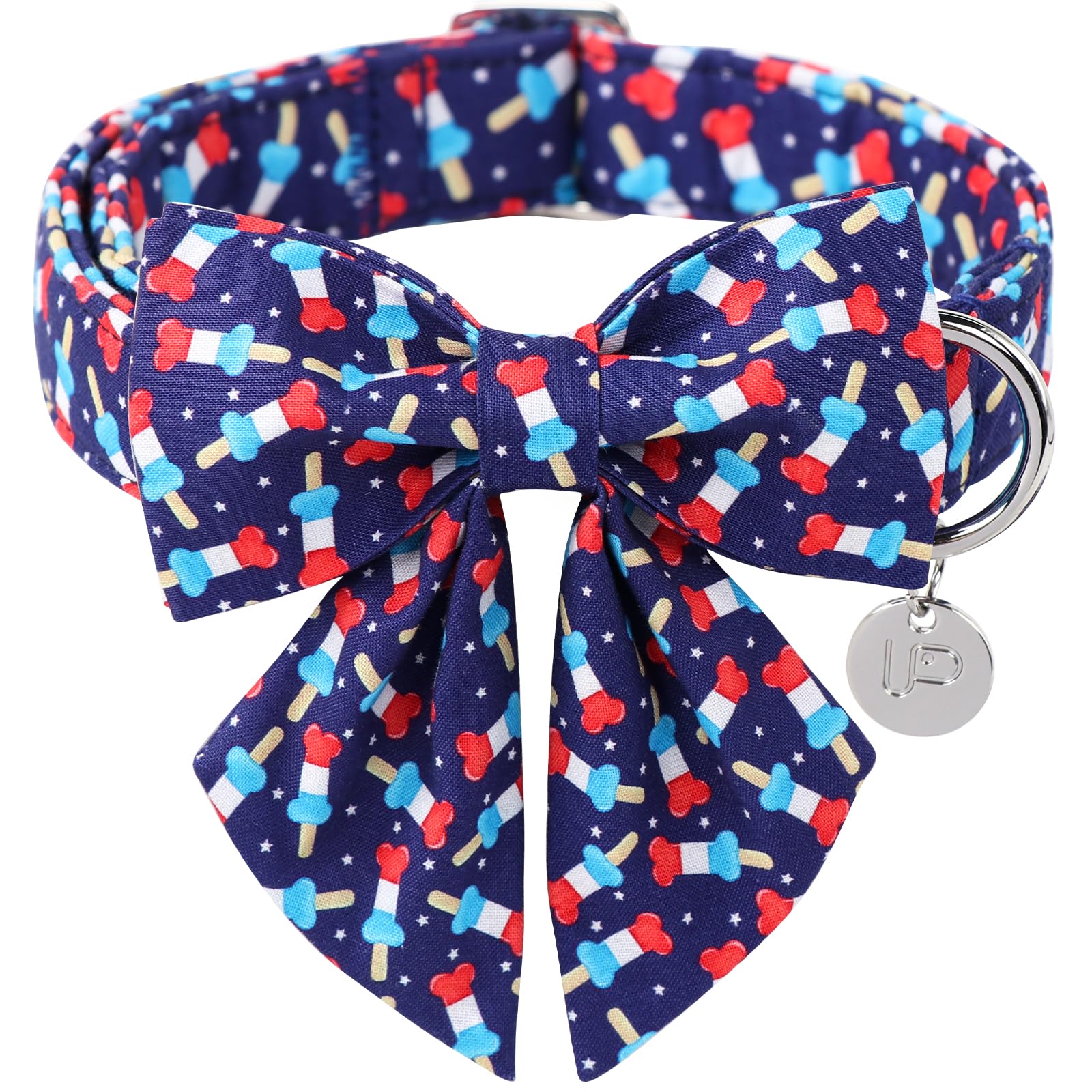 Patriotic Bow Tie Collar - American Flag Design For Medium Dogs, Comfortable Summer Collar With Metal Buckle, Neck 13.5-22In