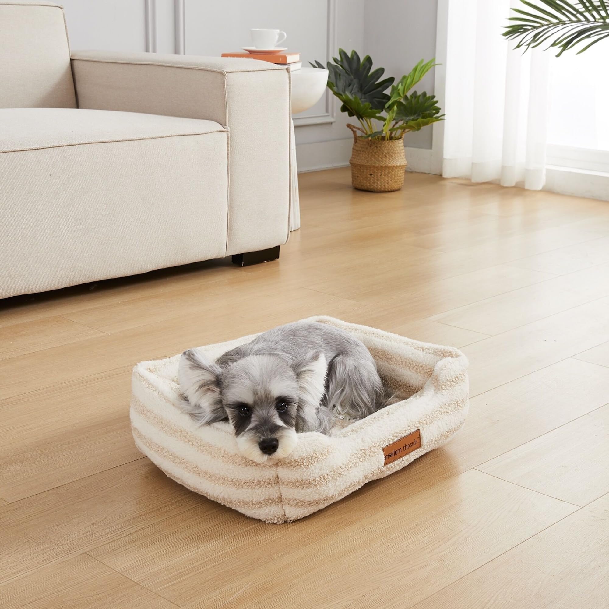 Modern Threads Ultra Soft Plush Pet Bed for Small Dogs, 24"L x 20"W x 8"Th, Beige, Removable Washable Cover, Model 5PMNFCUD1-B