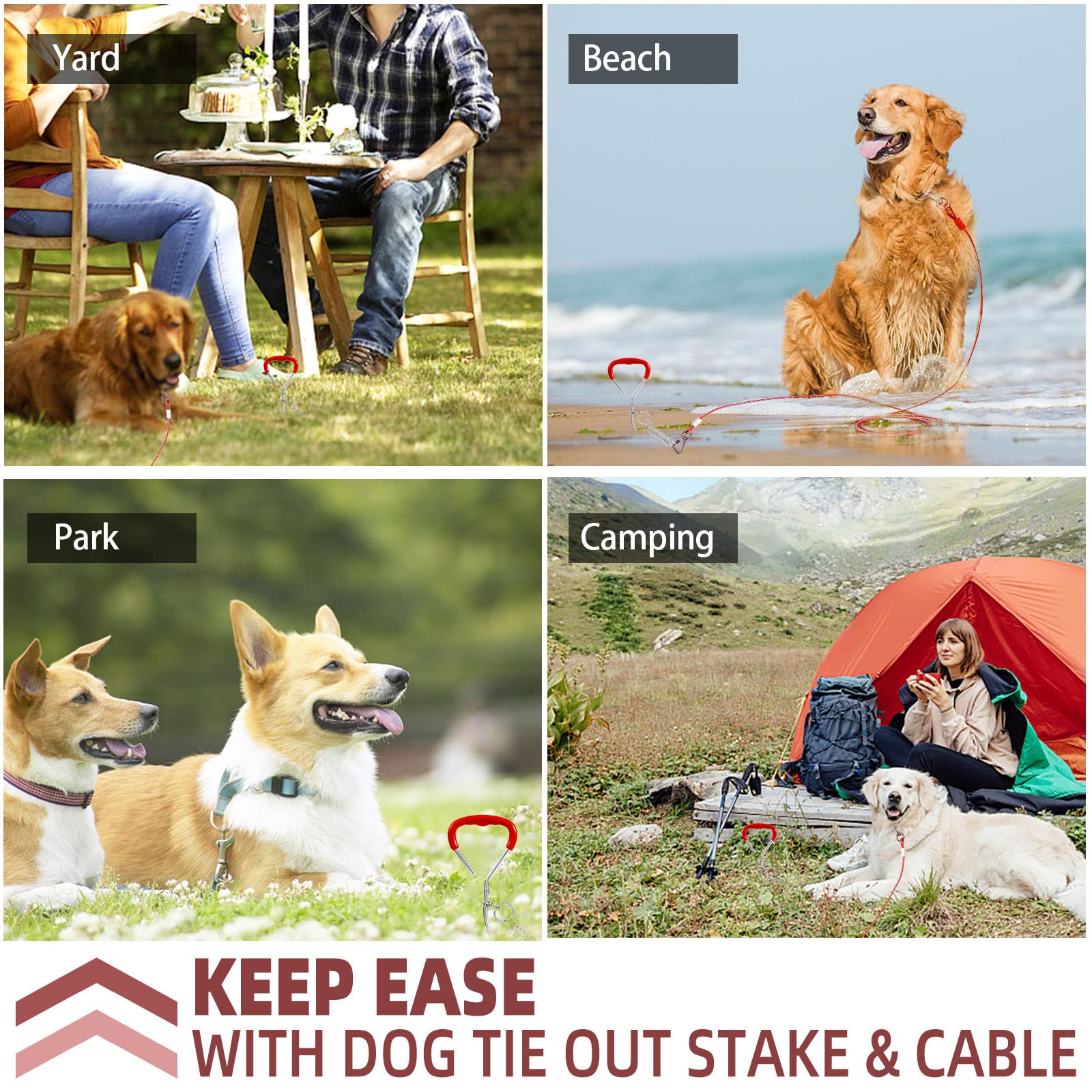 Dog Tie Out Stake And Dog Run Cable, 20Ft Long Dog Lead With Dog Yard Stake, Dog Chains 20Ft For Outside, Dog Yard Leash And Stake For Camping & Beach, Dog Tie Out Tether For Medium Large Dogs