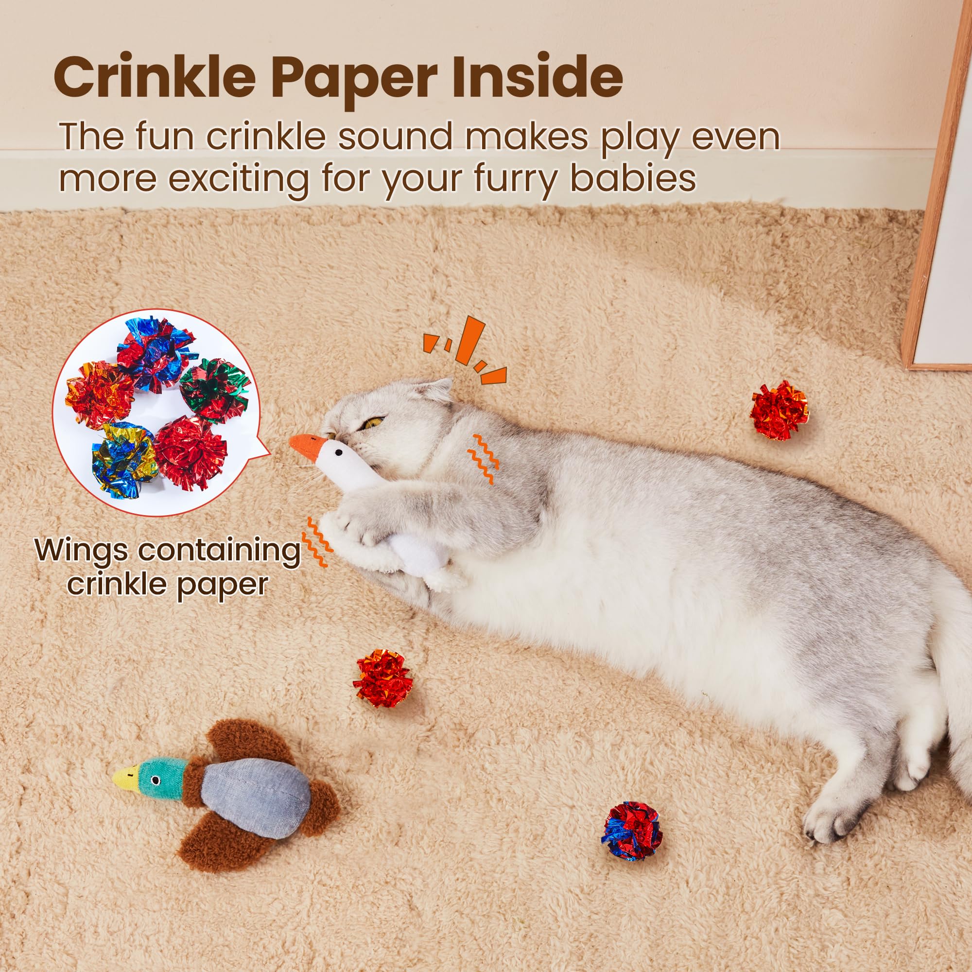 Potaroma Birds Cat Toys, 2 Pack Catnip Toys Soft Durable, Crinkle Sound Kicker Toys For Interactive Indoor Kitten Exercise 6.5 I