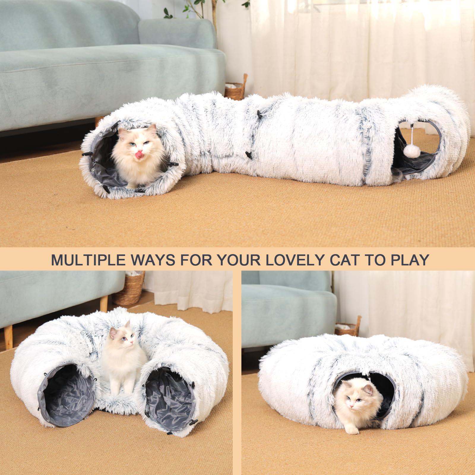 Cat Tunnel Bed, Cat Tunnels For Indoor Cats, Donut Tunnel Tube For Bored Indoor Adult Cats, Peekaboo Cave Playground For Kitten