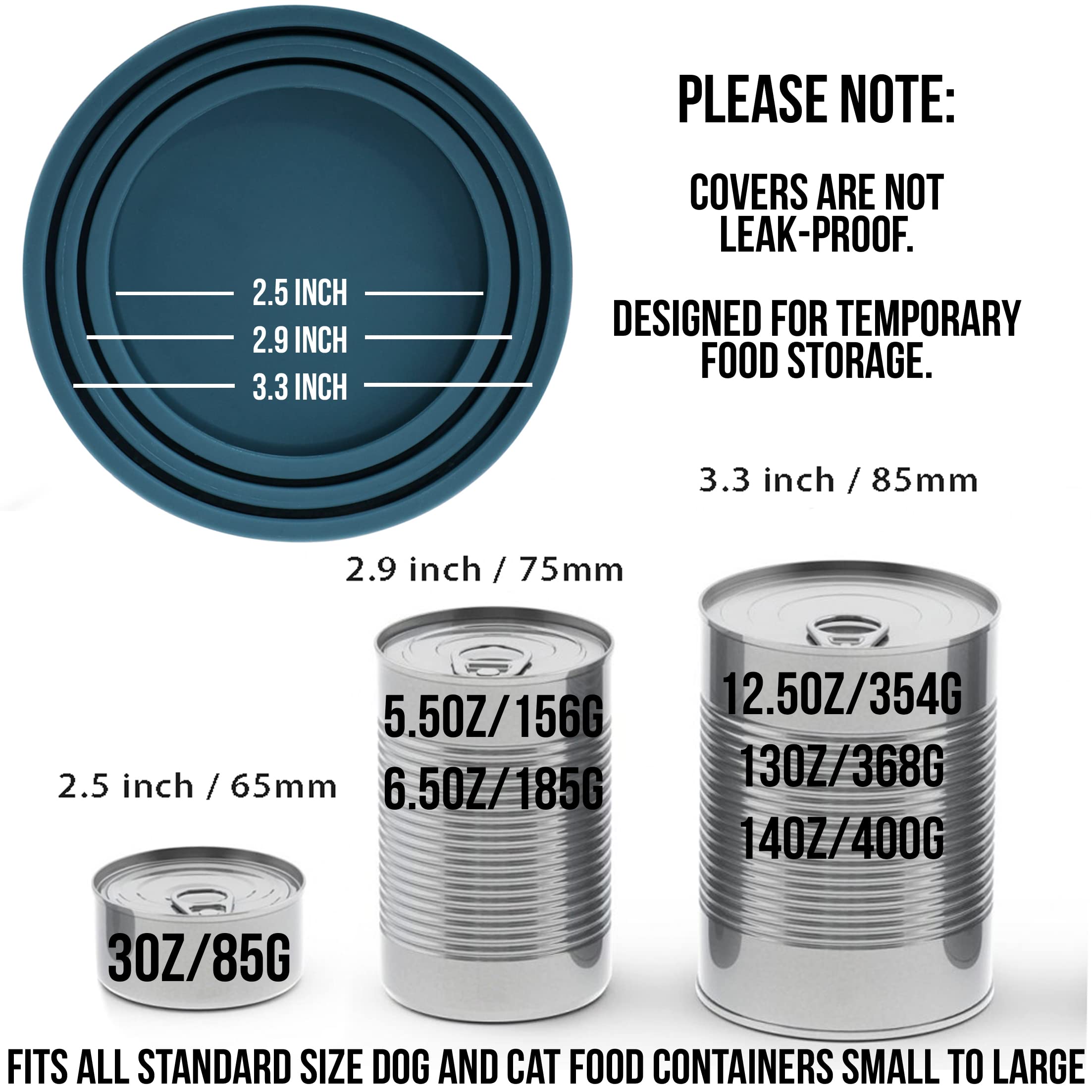 OHMO 3 Pack Dog Food Can Lids, (3, 12, 14oz etc.) Universal Size Silicone Covers for Cat and Dog Food, Dark Blue