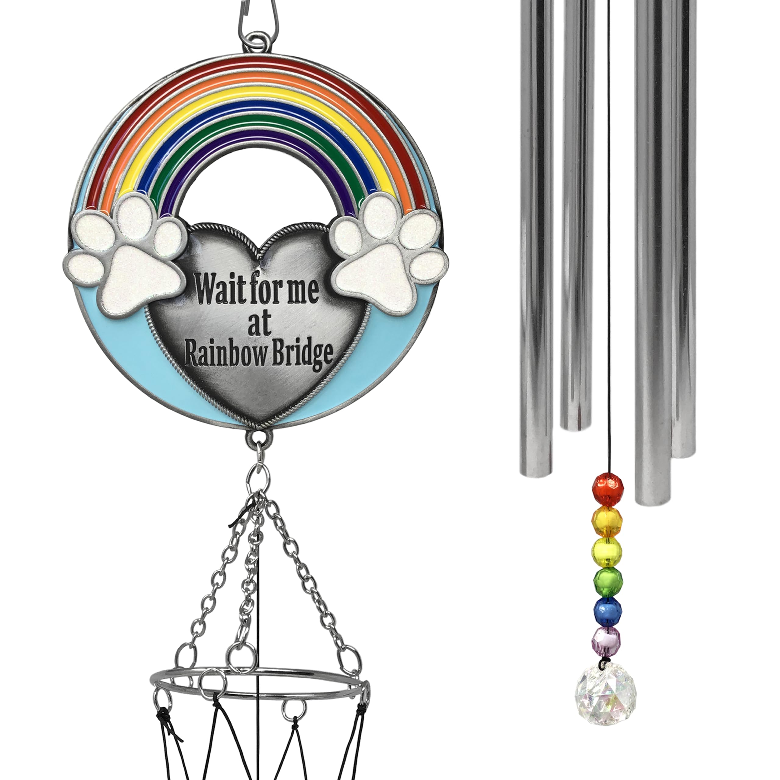 Rainbow Bridge Pet Memorial Windchime - Wait For Me At Rainbow Bridge - Loss Of A Pet Dog Or Cat Hang Near Your Pet'S Grave To Help You Remember Them Every Time The Wind Blows. 22' H