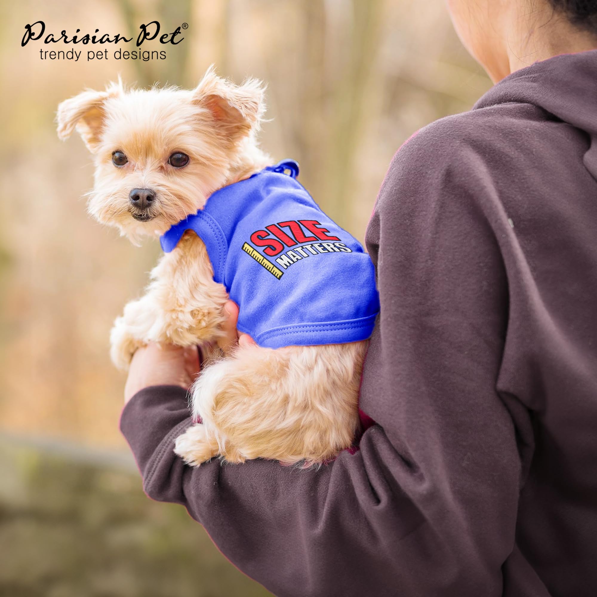 Parisian Pet Dog Tshirt - Embroidered “ Size Matters “ Dog Shirt - Pure Cotton And Lightweight Dog Clothes - Sleeveless Dog Tee Shirts - Machine Washable Dog Shirt For Large Dogs - L