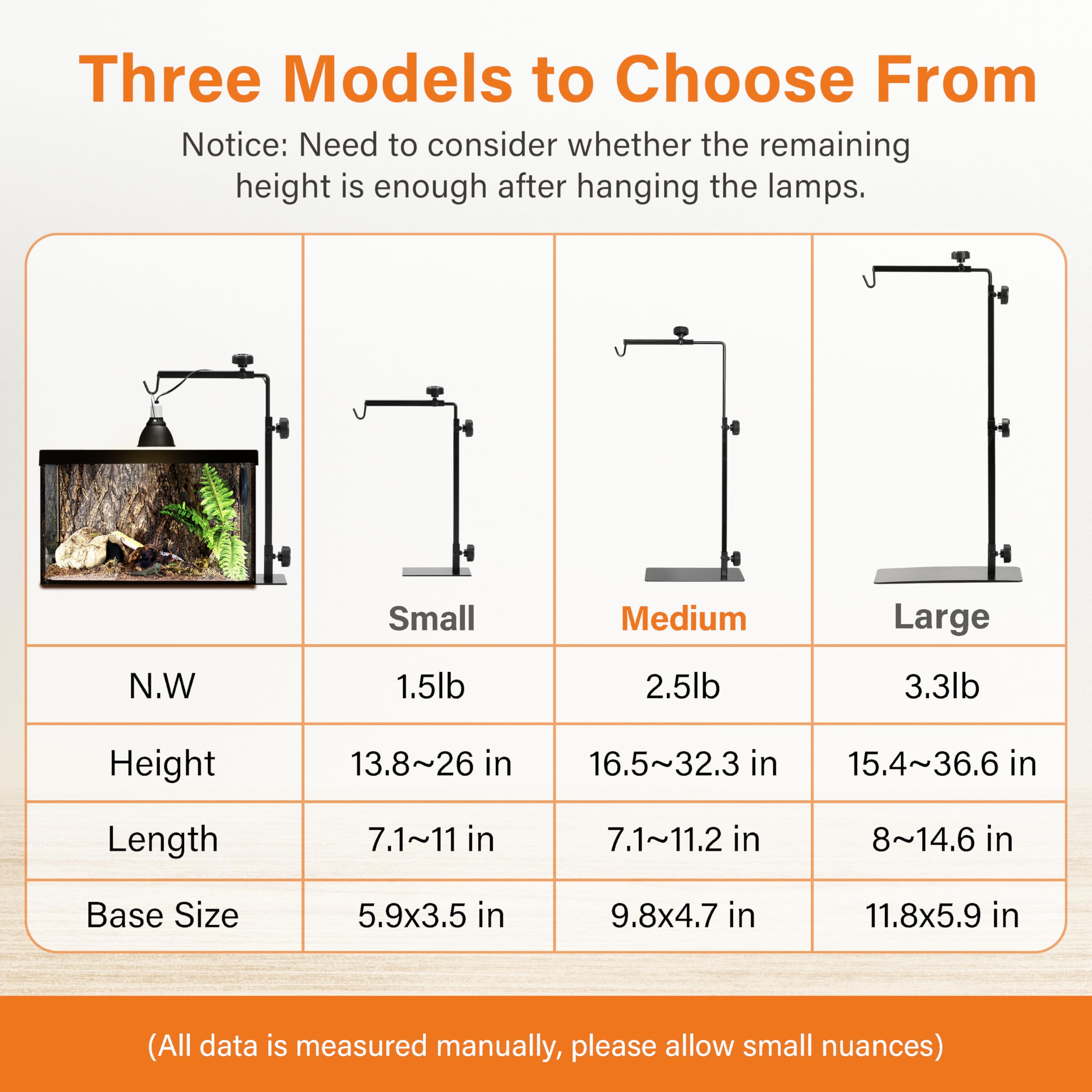 Simple Deluxe Reptile Light Stand Adjustable 16-32 inch Floor Lamp Holder, Metal Bracket for Reptile Tank & Terrarium Heating Li