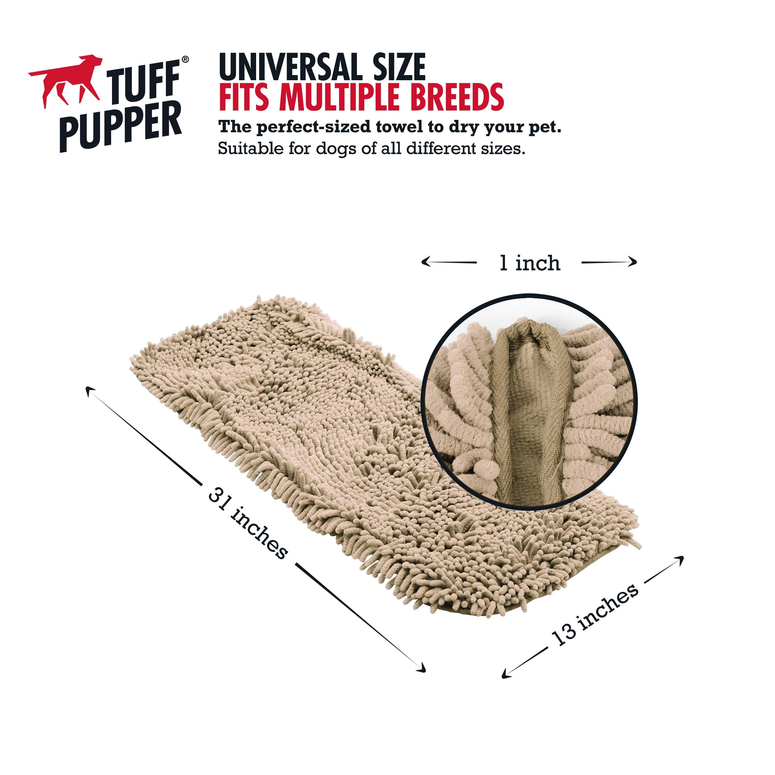 Tuff Pupper Quick Dry Towel For Dogs | Ultra Absorbent Microfiber Shammy | Extra Large 35X15 Size For All Breeds | Comfortable Hand Pockets | Indoor Outdoor Use | Durable Material | Machine Washable