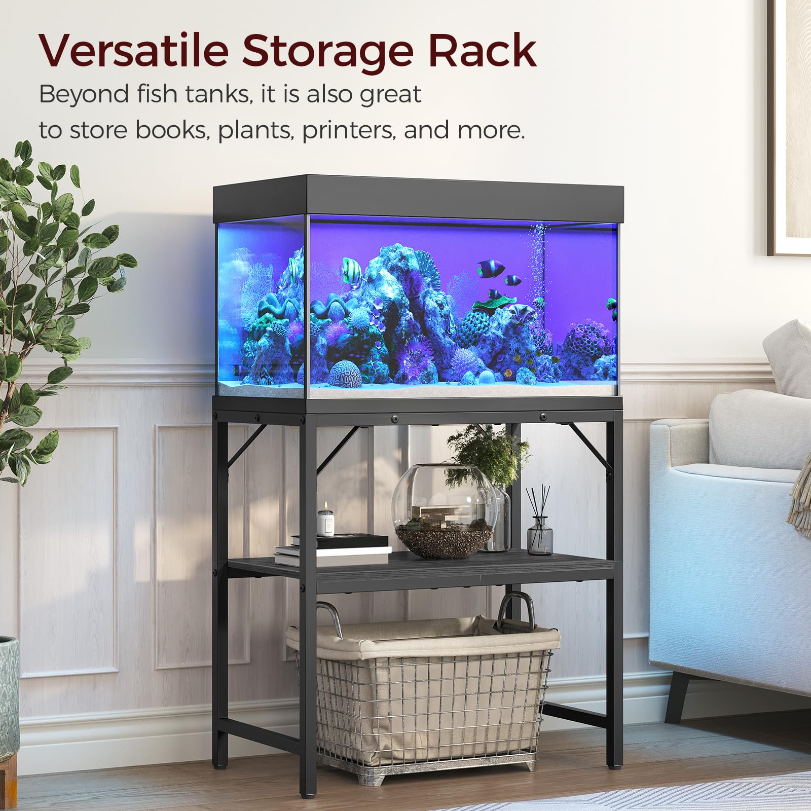 MAHANCRIS 20 Gallon Fish Tank Stand, Aquarium Stand with 2-Tier Storage Shelves, Heavy Duty Breeder Turtle Terrarium Stand Rack