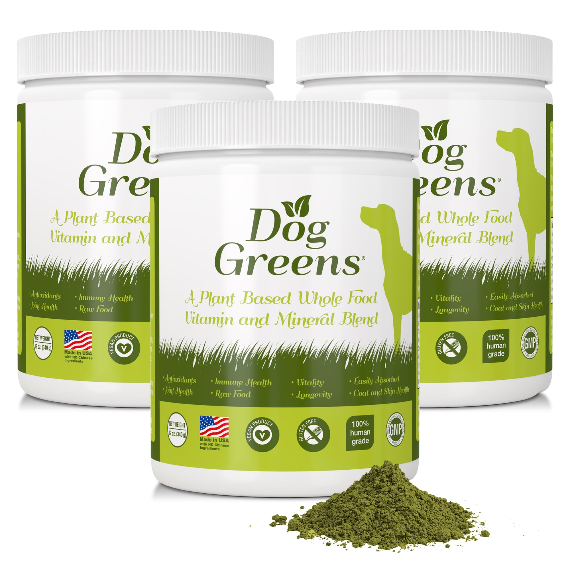 Dog Greens Superfood Supplement for Dogs (12 oz) Organic Human-Grade Ingredients, Vitamins, Minerals, Antioxidants and Fibre Ric