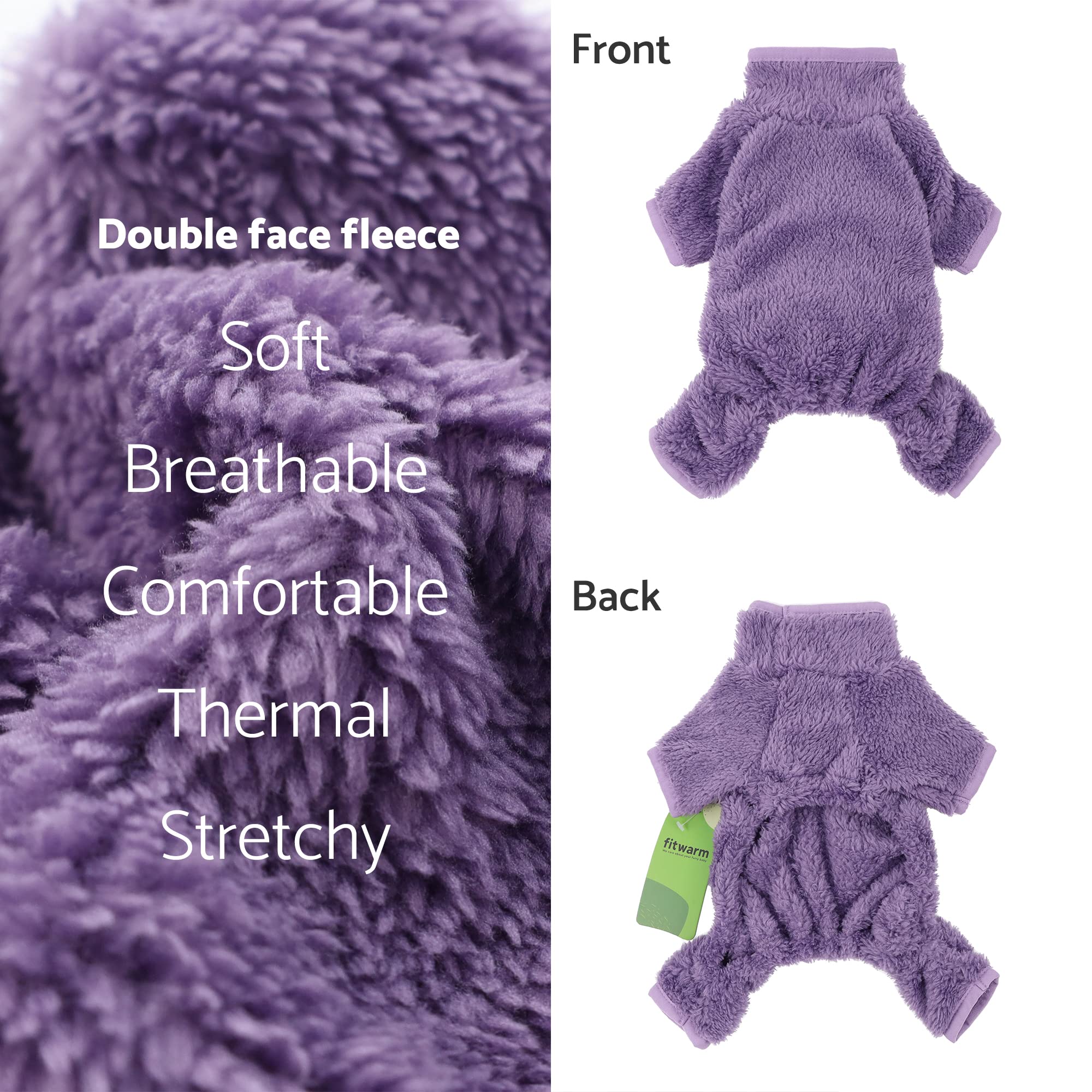 Fitwarm Dog Fuzzy Fleece Pajamas, Dog Winter Clothes For Small Dogs Girl, Pet Jumpsuit, Doggy Apparel, Purple, Xxl