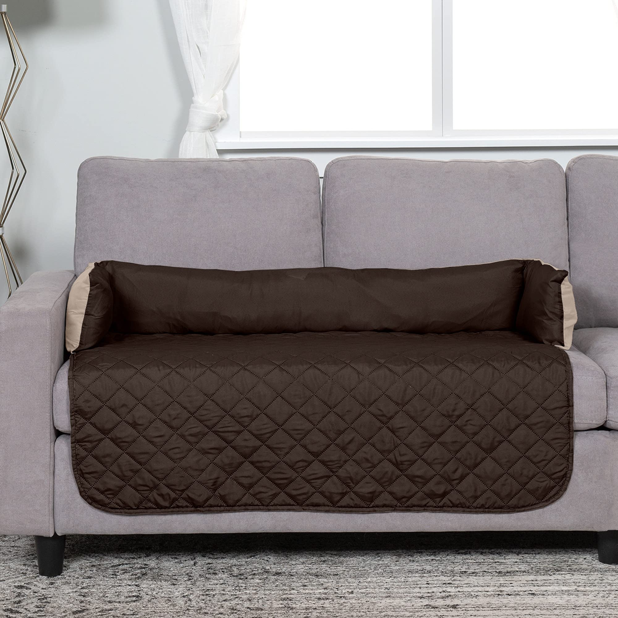 Furhaven Water-Resistant & Reversible 42' Wide Seat Cover Protector For Dogs & Cats, Perfect For Couches, Beds, & Car Seats - Sofa Buddy Bolster Seating Protector - Espresso/Clay, Large
