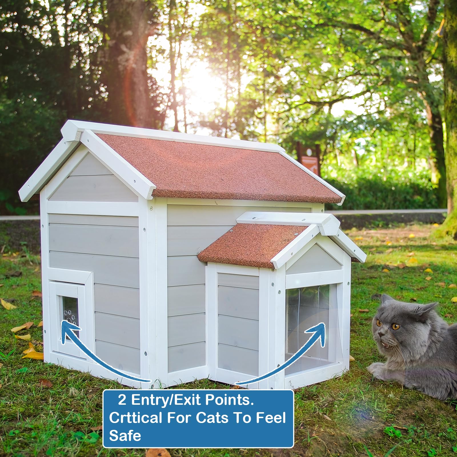 Funxplore Feral Cat House For Outdoor Cat Enclosure Winter Double Rooms Weatherproof With Openable Roof