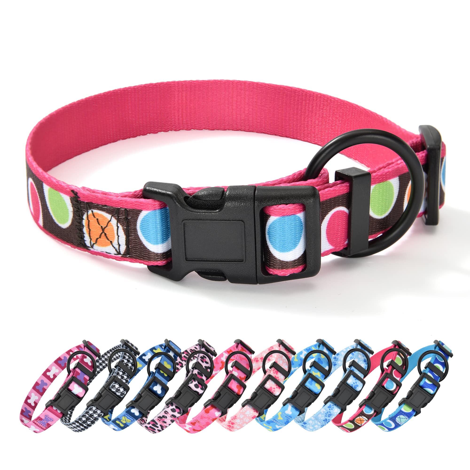 Mile High Life Dog Collar | Nylon Puppy Collars W Cute Patterns | Lightweight Girl Dog Collar | Boy Dog Collar For Small/Medium/Large Dogs (Brown Dot, Medium)