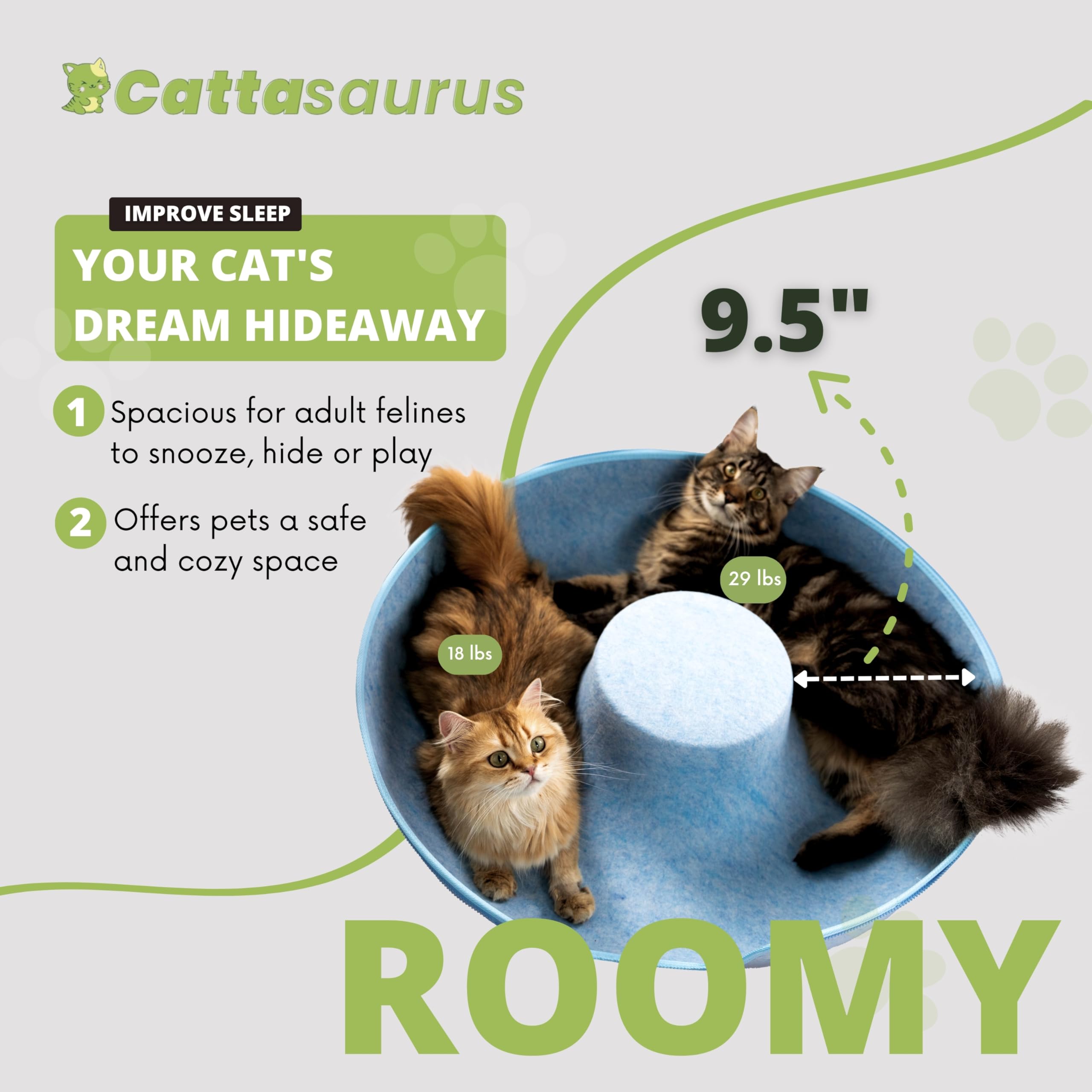 Cattasaurus Peekaboo Cat Cave Donut for Multiple & Large Cats up to 30-45 lbs, 3-in-1 Self Warming Cat Bed, Tunnel & Scratcher f