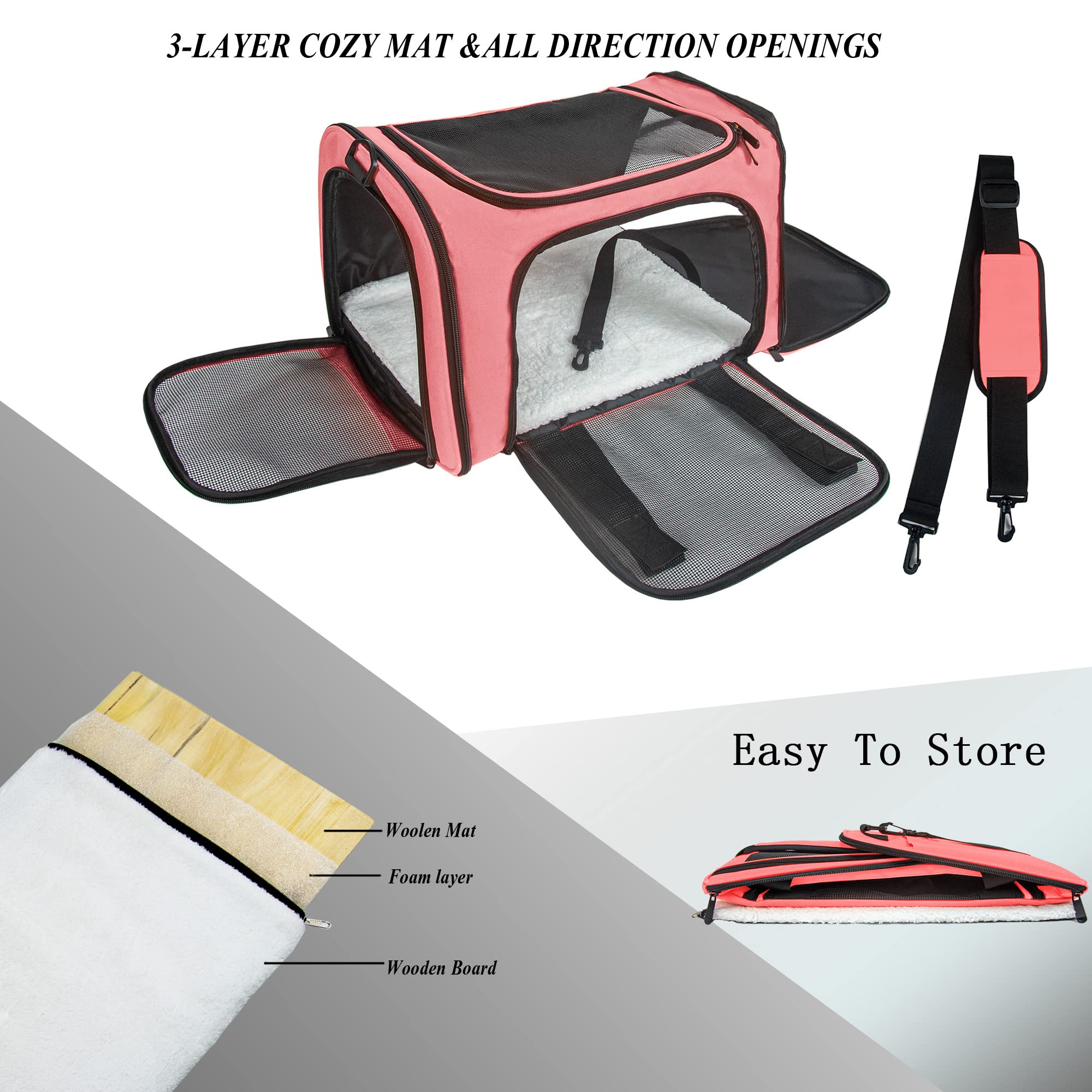 Nextfri Soft Sided Carrier For Small Medium Cats Dogs,Tsa Airline Approved Collapsible Travel Pet Carrier (Medium, Watermelon)