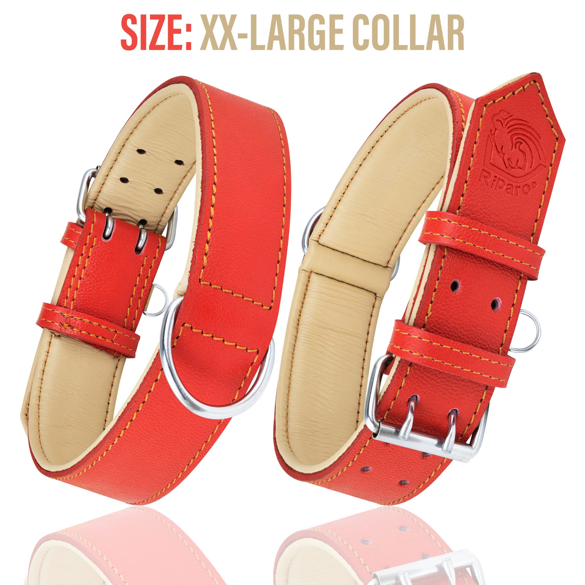 Riparo Large Dog Collar, Red Dog Collar For Large Breeds, Dog Collar Boy With Dog Tag Holder (L: 1.5'' Wide For 17''-21'' Neck,