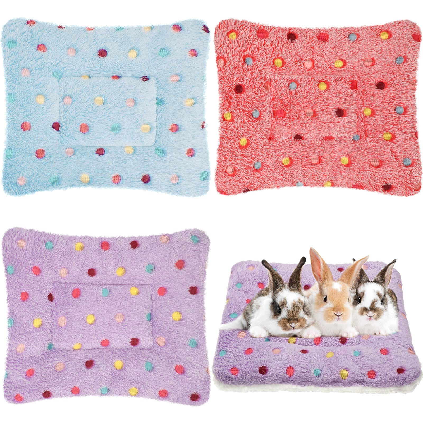 Jetec 3 Pcs Bunny Guinea Pig Beds Soft Bunny Mats Warm Guinea Pig Mat Small Animal Winter Bed Pads Fleece Sleeping Pads for Indo