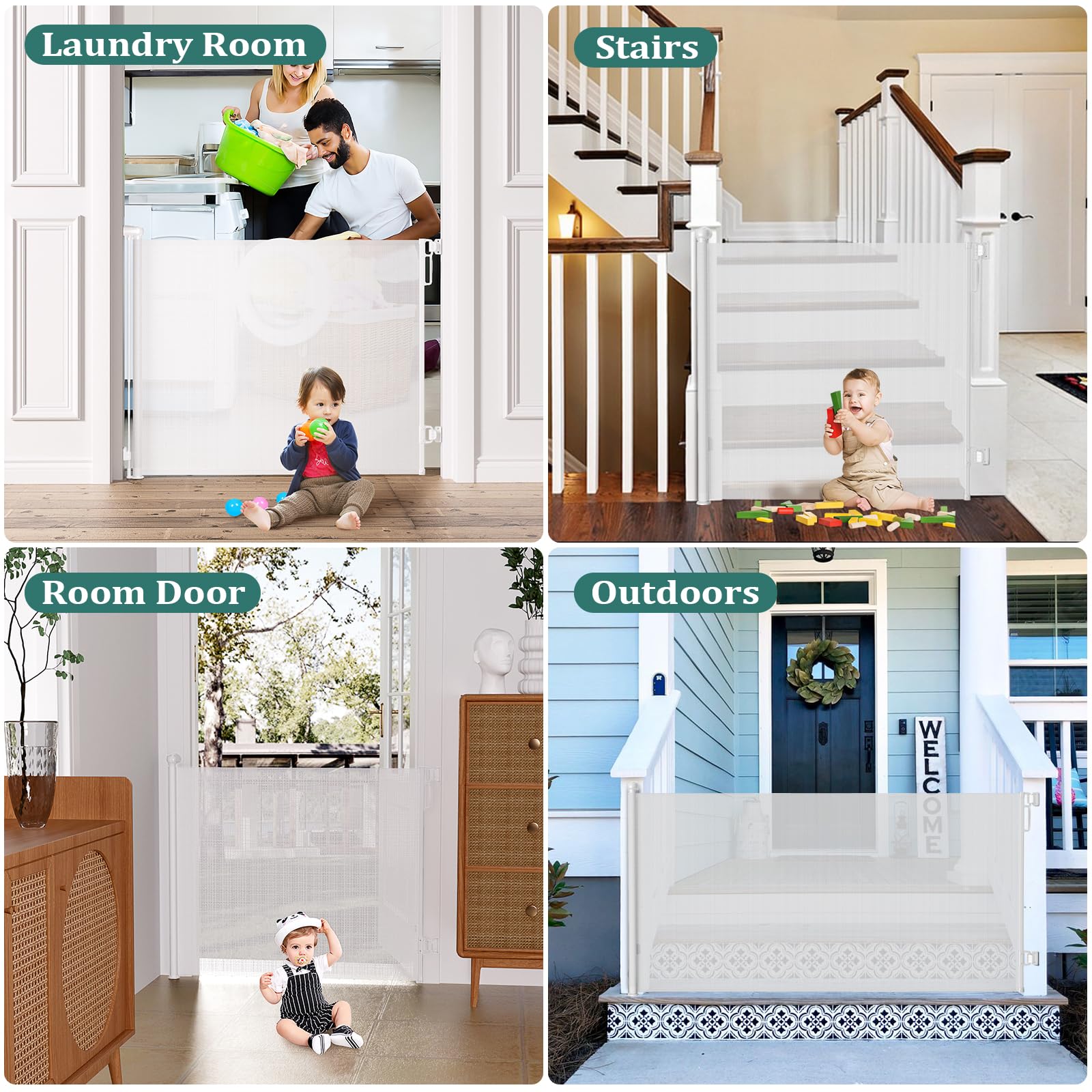 Babepai Retractable Baby Gates Extra Wide | 55 Wide x 38 Tall Dog Gates for Stairs | Indoor/Outdoor Use | Child Gates for Doorwa