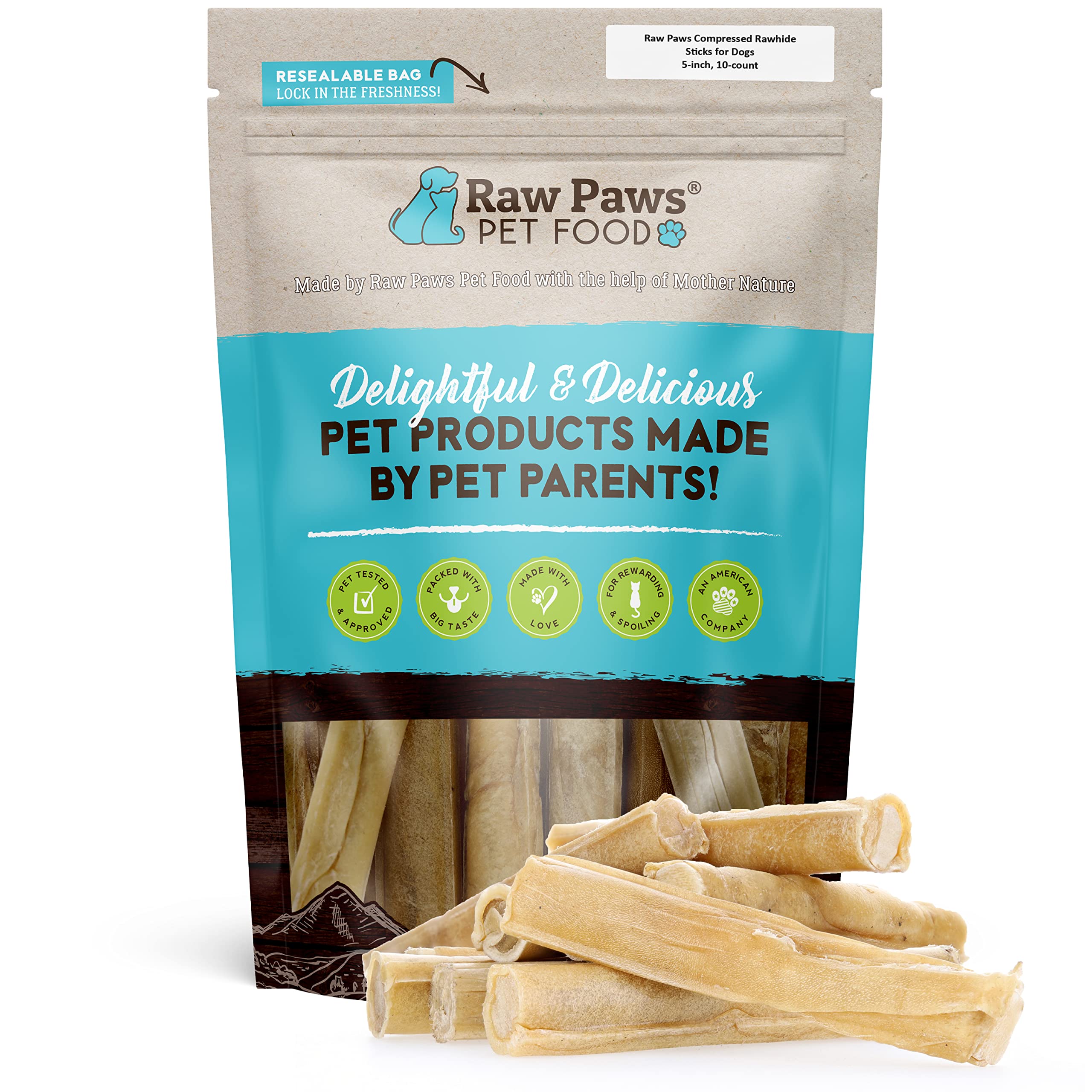 Raw Paws 5-inch Compressed Rawhide Rolls for Dogs, 10-ct - Packed in The USA - Pressed Rawhides for Dogs - Free-Range Raw Dog Hi