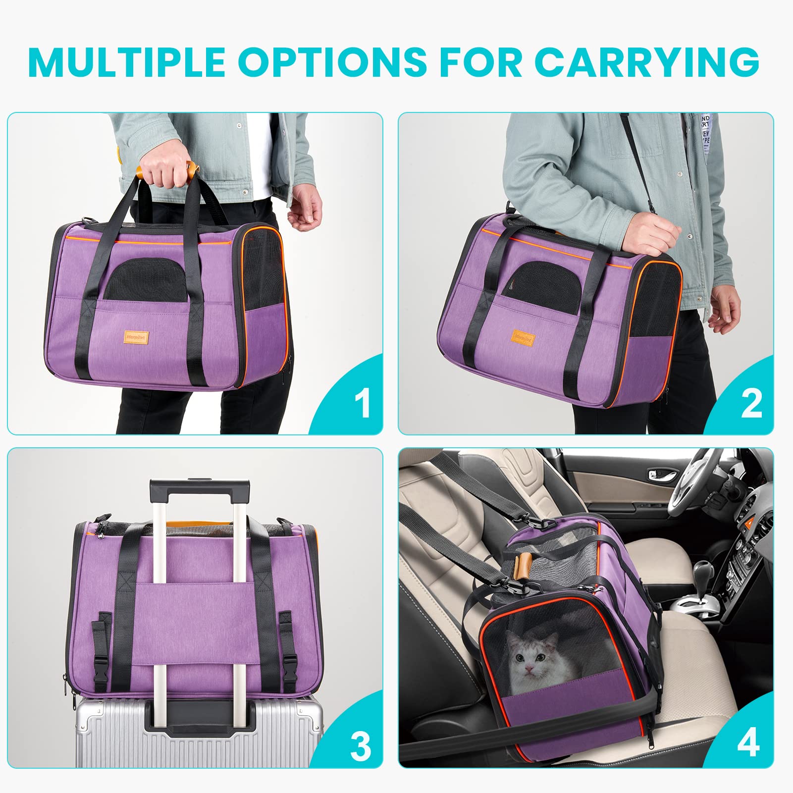 Morpilot Portable Cat Carrier - Soft Sided Cat Carrier For Medium Cats And Puppy Up To 15Lbs, Pet Carrier With Locking Safety Zi