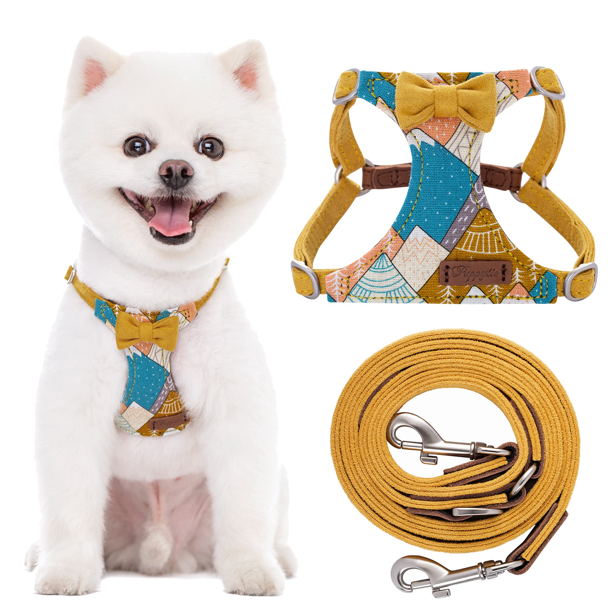 Puppytie No Pull Xs Dog Harness With Multifunction Dog Leash,Soft Adjustable No Choke Escape Proof Pet Harness Vest,Suede Bow Ye