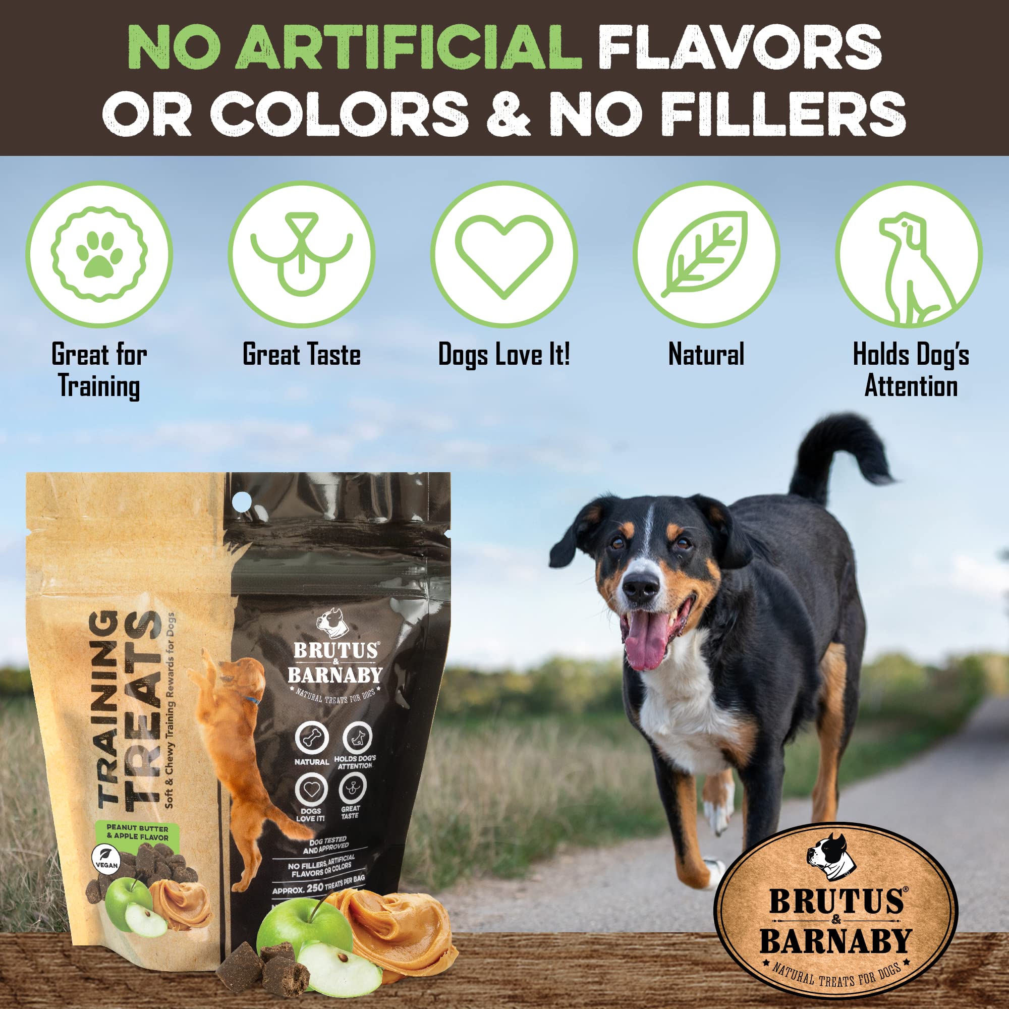 BRUTUS & BARNABY Training Treats for Dogs - Peanut Butter & Apple - All-Natural Healthy Low Calorie Vegan Treat - Great to Use f