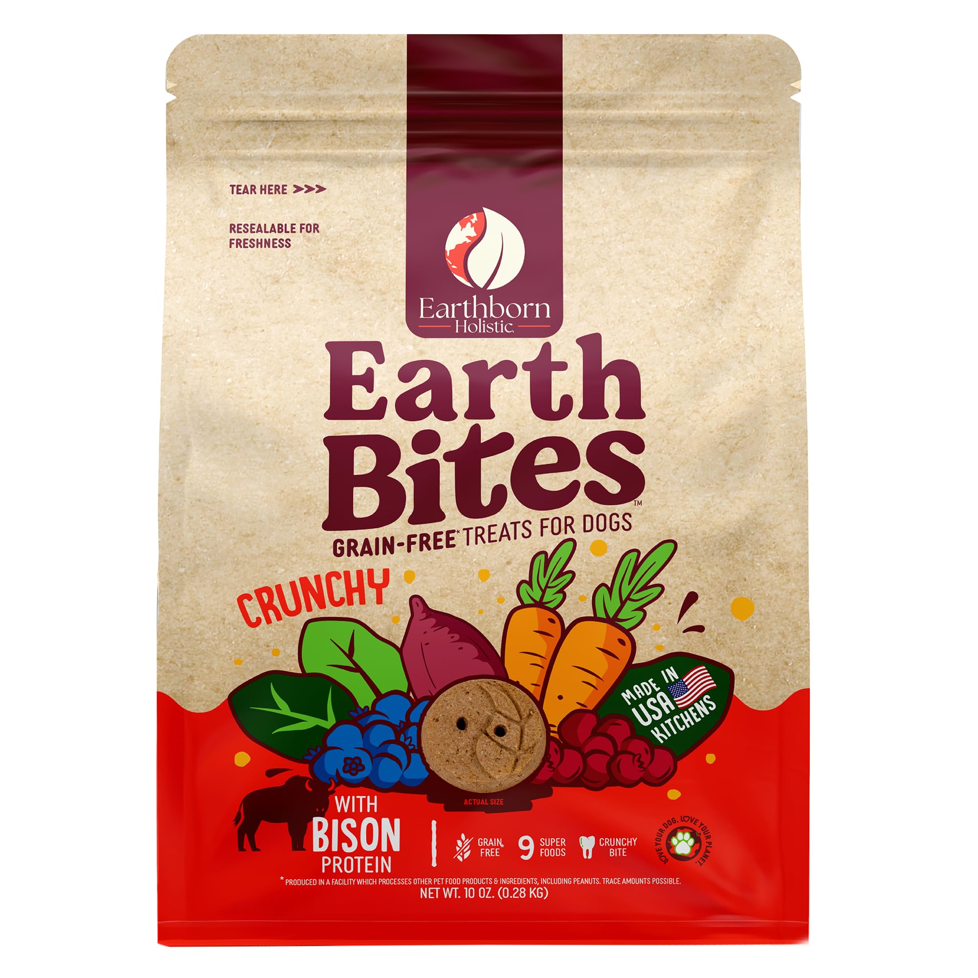 earthborn EarthBites Crunchy Grain Free Treats for Dogs (Bison)