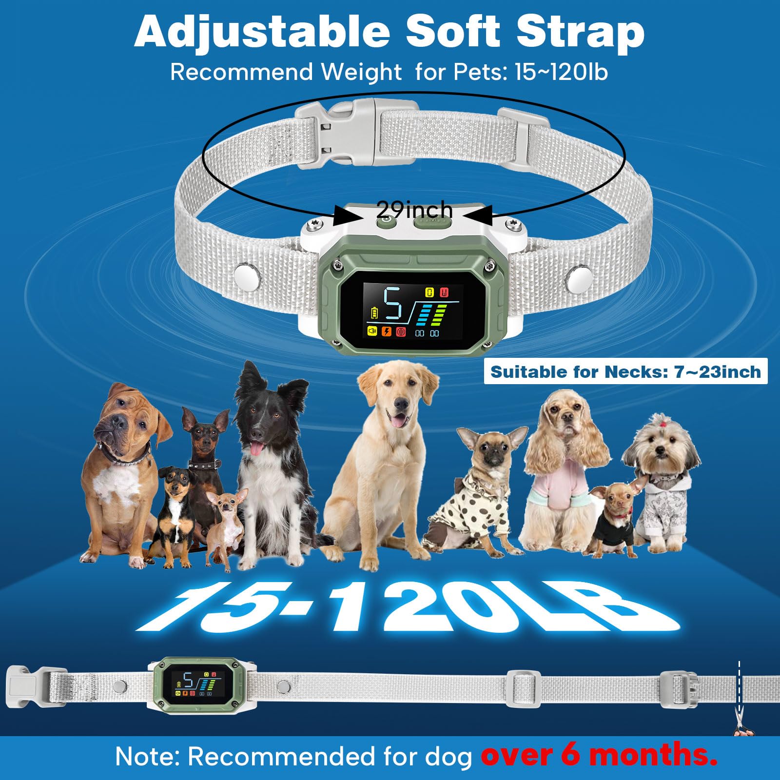 Dog Bark Collar For Large Medium Small Dogs, Rechargeable Smart Bark Collar, Anti Barking Training Collar With Adjustable Sensit