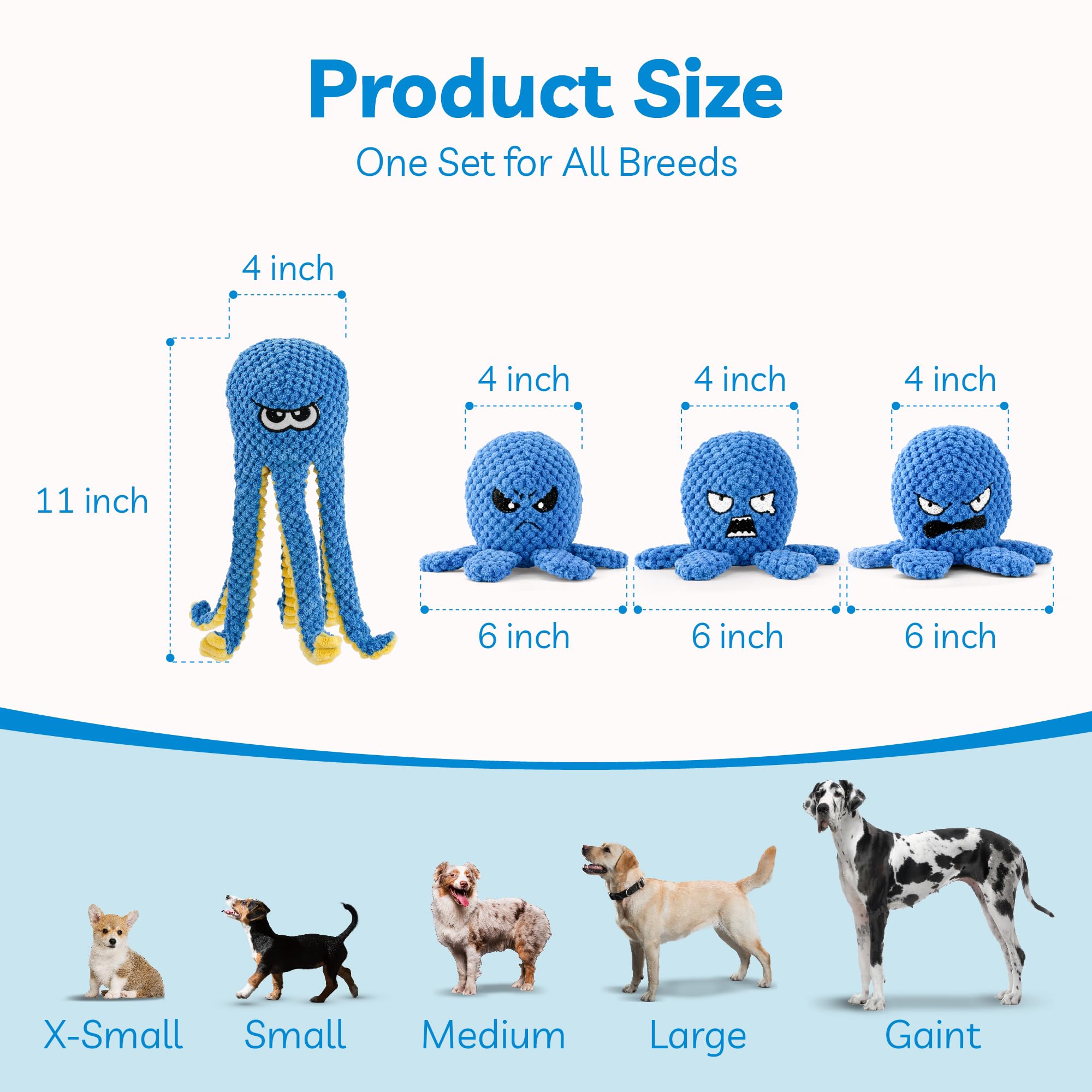 Interactive Dog Toys Octopus, 4 Pack Squeaky Hide And Seek Large Dog Toys to Keep Them Busy, Tough Plush Chew Toy, Tug of War Do