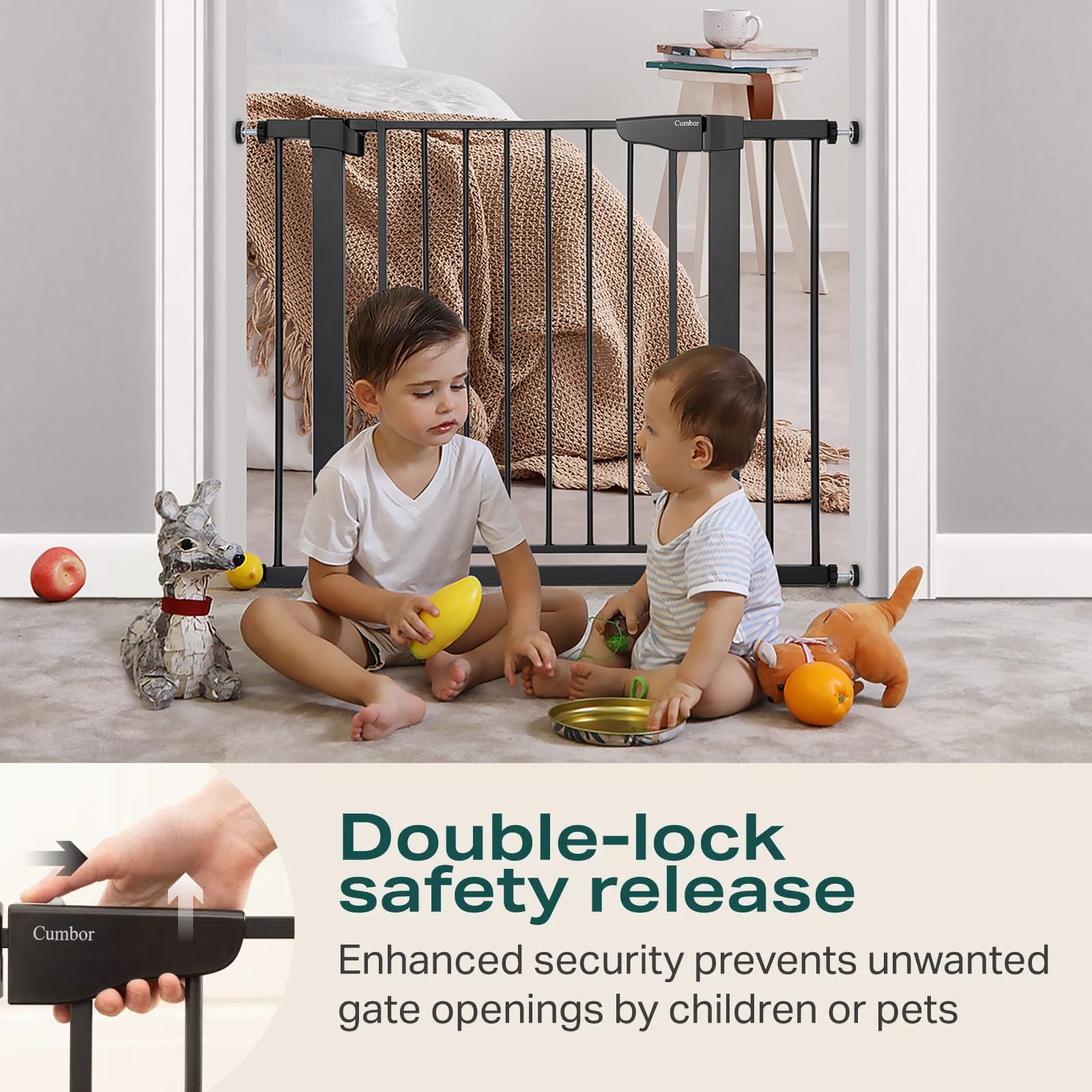 Cumbor 29.7-40.6'' Baby Gate for Stairs, Mom's Choice Awards Winner-Dog Gate for Doorways, Pressure Mounted Self Closing Pet Gat