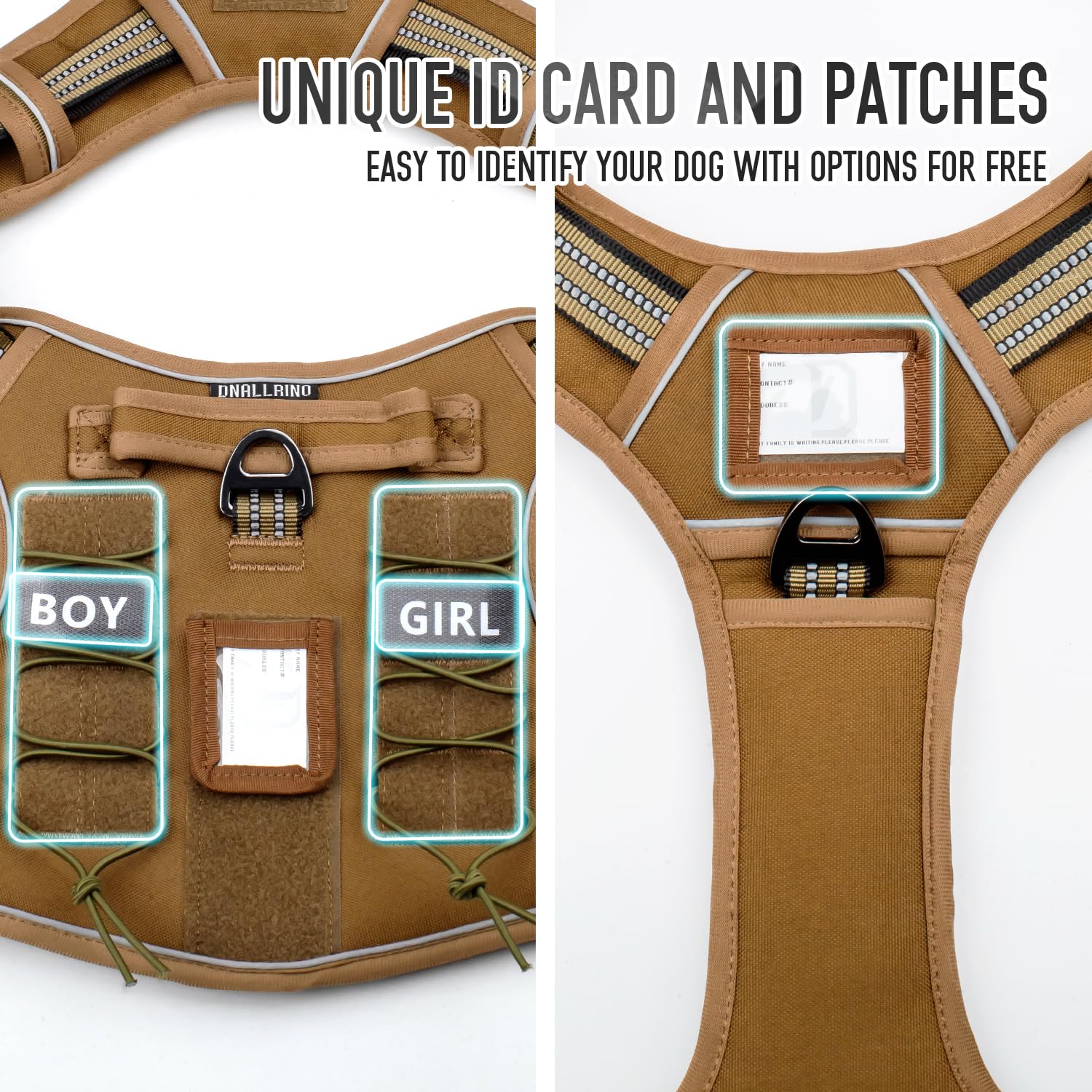 Dnallrino Tactical Dog Harness For Medium Large Dogs, Heavy Duty Dog Harness With Id Card, Reflective Harness For Training Easy