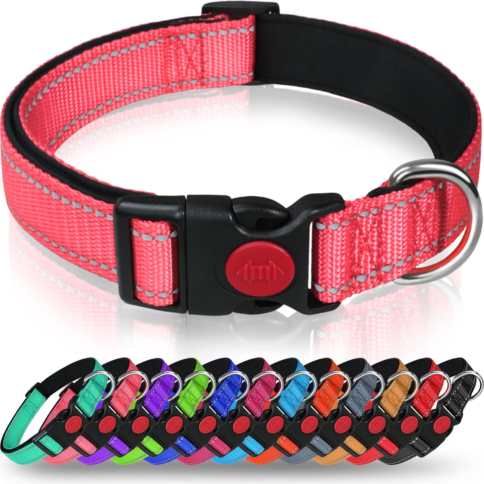 Taglory Reflective Dog Collar With Safety Locking Buckle, Adjustable Nylon Pet Collars For Extra Large Dogs Female Male, Baby Pi