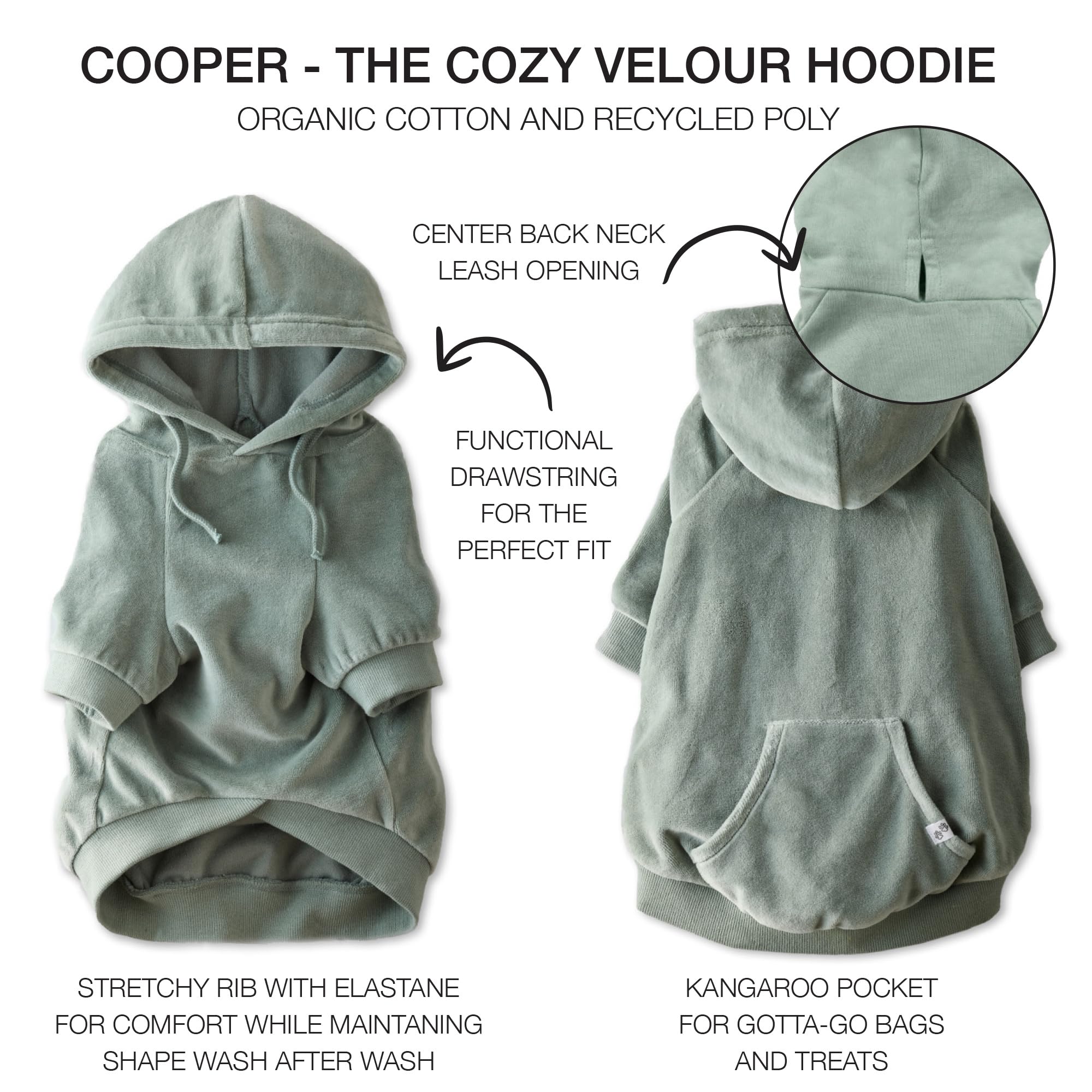 Pet Passion Organic Cotton Velour Dog Hoodie Pet Coat For Small, Medium And Large Dogs, Sage, Xx-Small