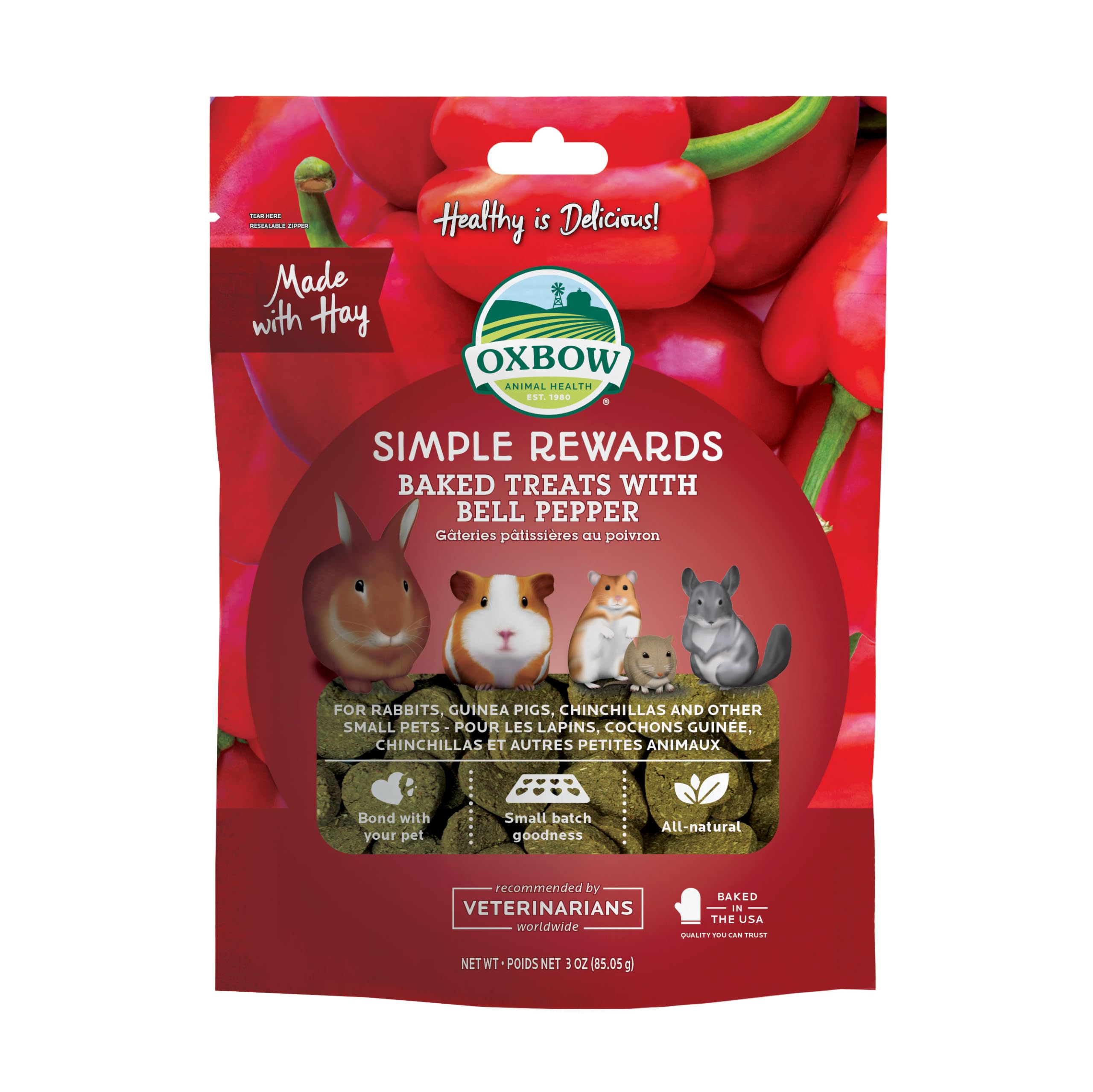 Oxbow Animal Health Simple Rewards Bell Pepper Treats, Timothy Hay Guinea Pig & Bunny Treats, Pet Snack, Made Guinea Pig Hay, Ti
