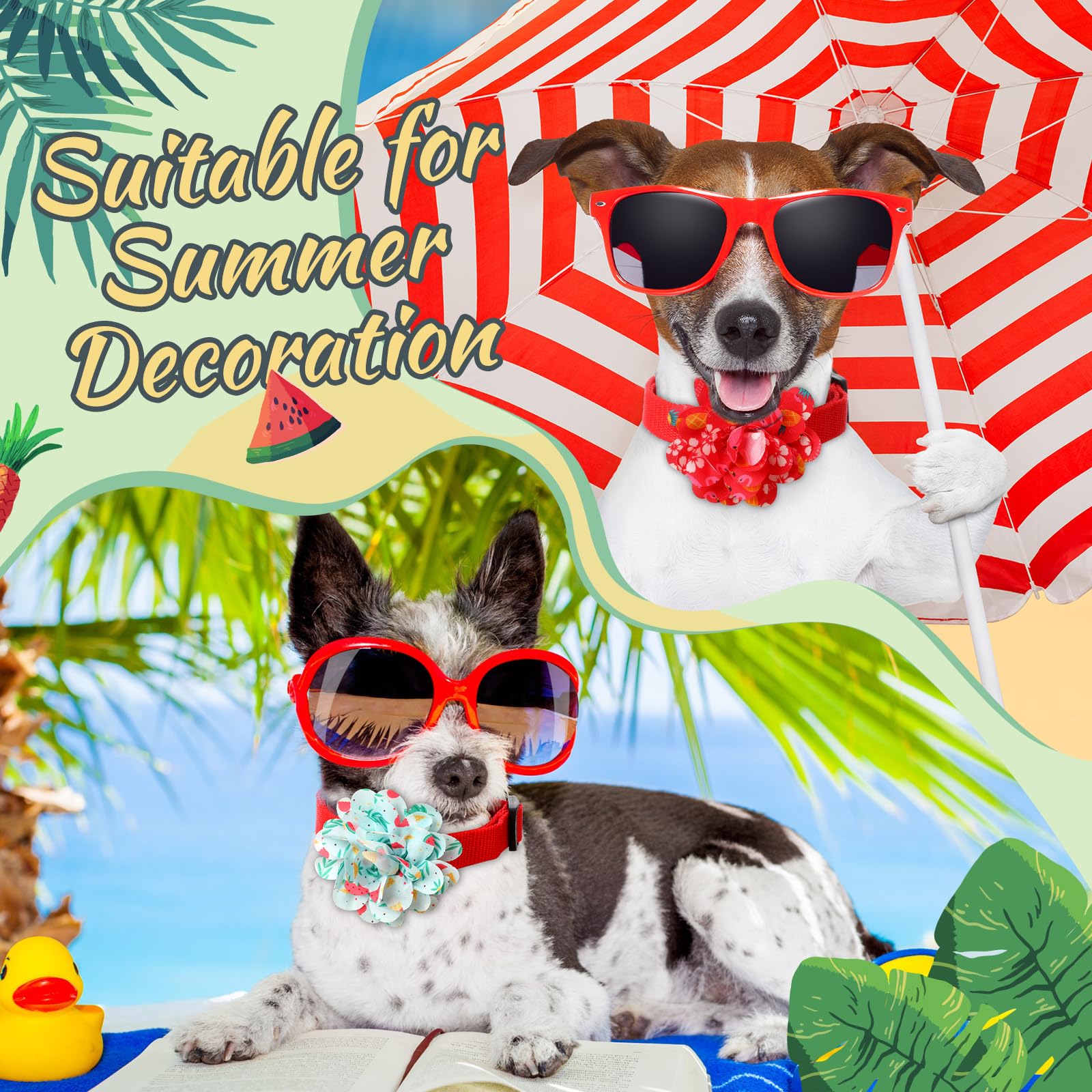 Huhumy 50 Pcs Summer Flowers for Dog Collars Bulk Hawaiian Dog Flower Collar Accessory Pet Bow Ties for Puppy Cat Grooming Charm