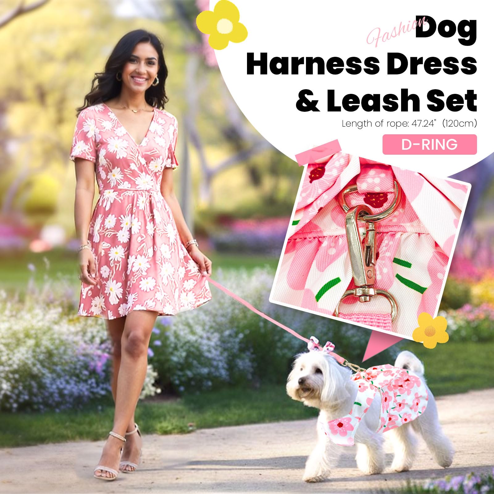 Abrrlo Cute Dog Dress Small Dog Clothes For Girls Female Puppy Outfits Pink Floral Pet Summer Clothes Bowknot Doggy Cat Princess