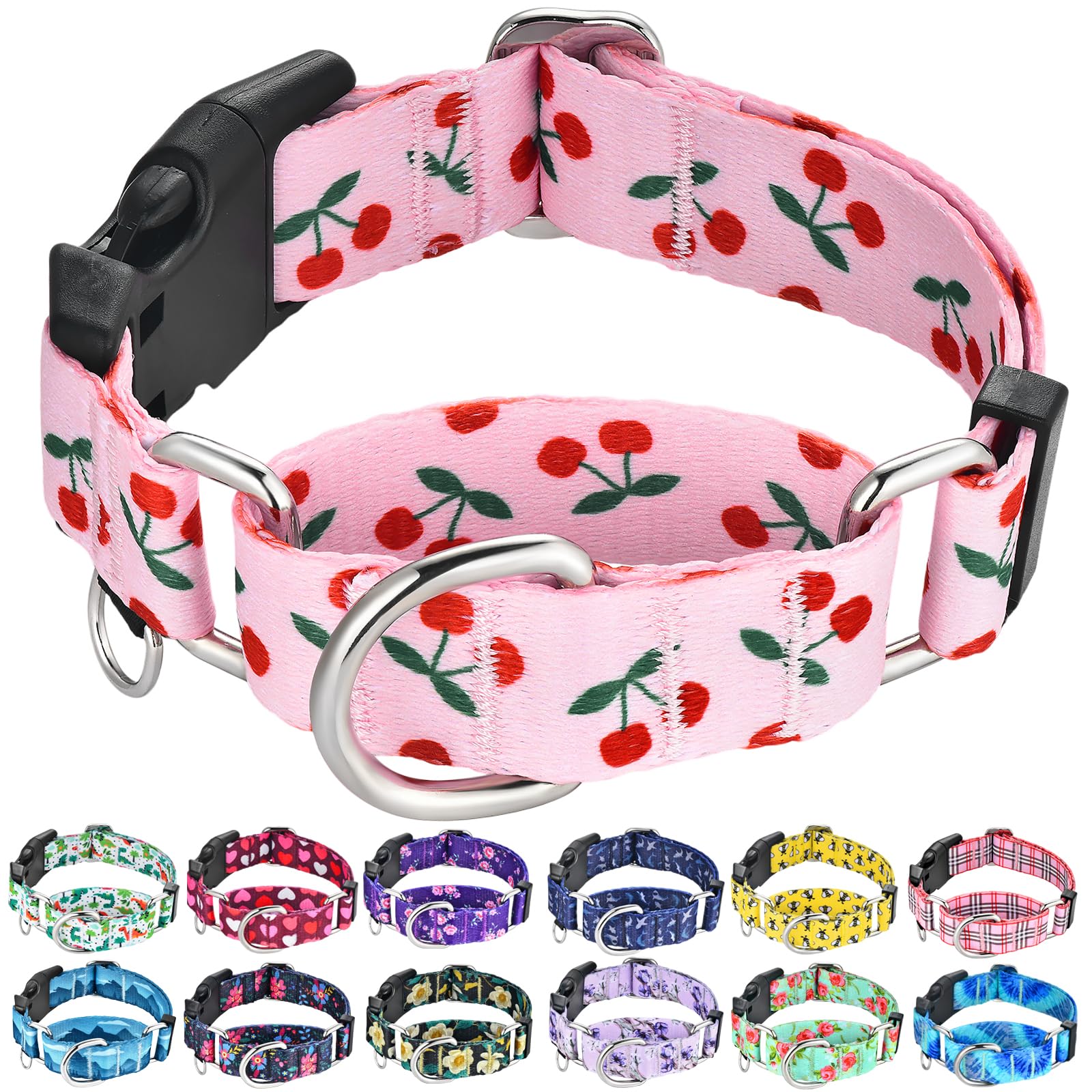 Fidohug Martingale Collar For Small Dogs With Buckle No Pull Cute Girl Pink Dog Collars (Cherry, Small)