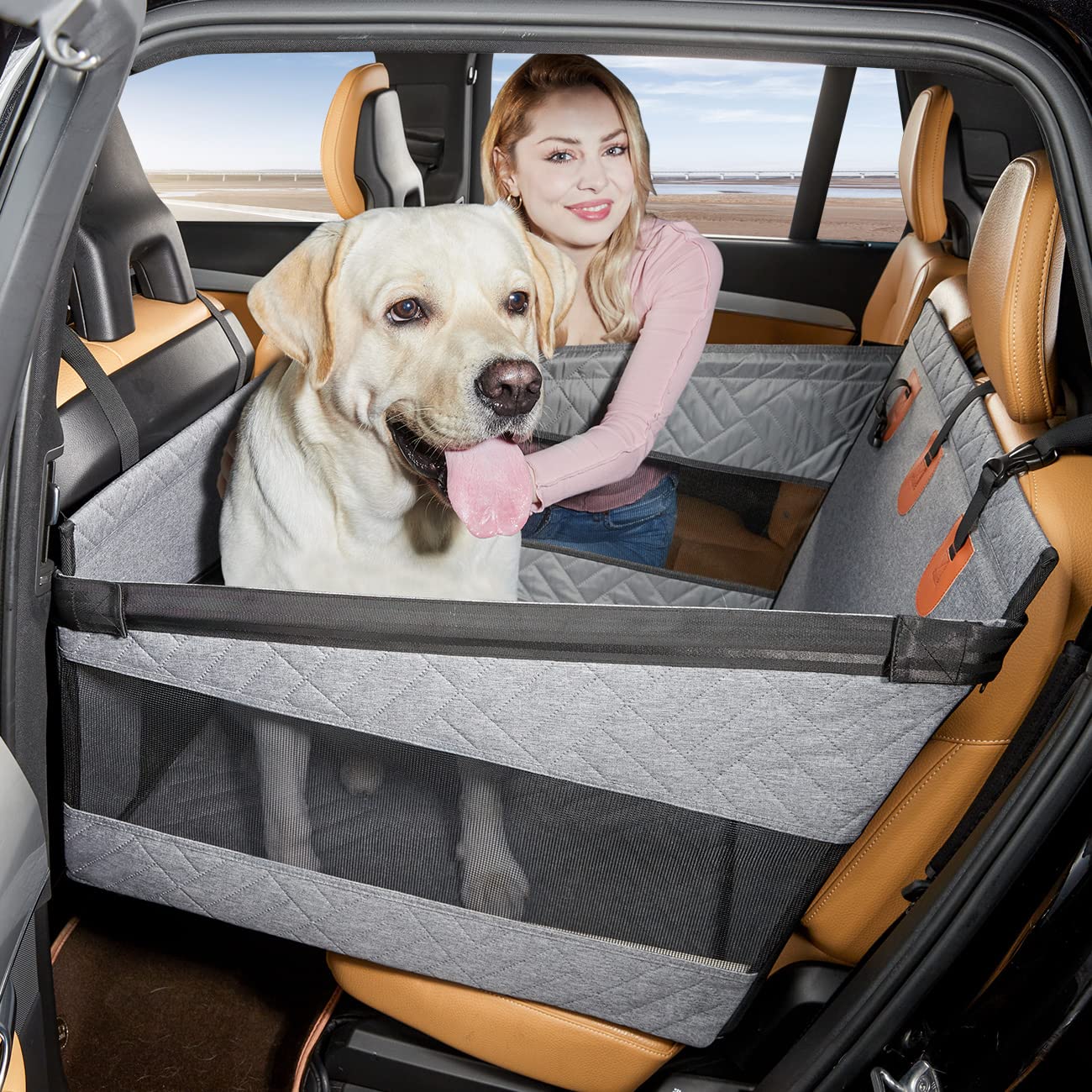 TKYZ Large Dog Car Seat,Back Seat Extender for Dogs,Waterproof Medium Dog Seat Cover for Backseat, Pet Bed for Car Hammock(Grey-